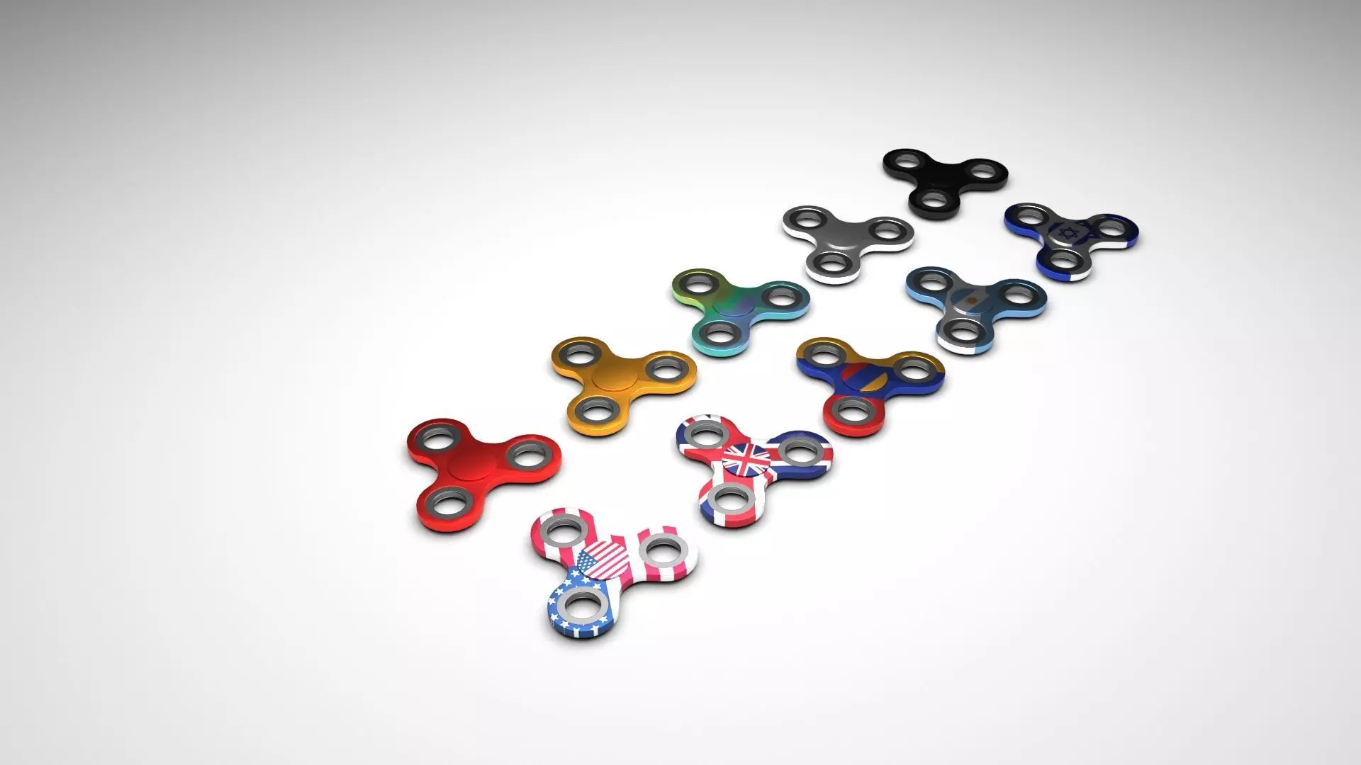 Metallic Fidget Spinners Set 3D model_0