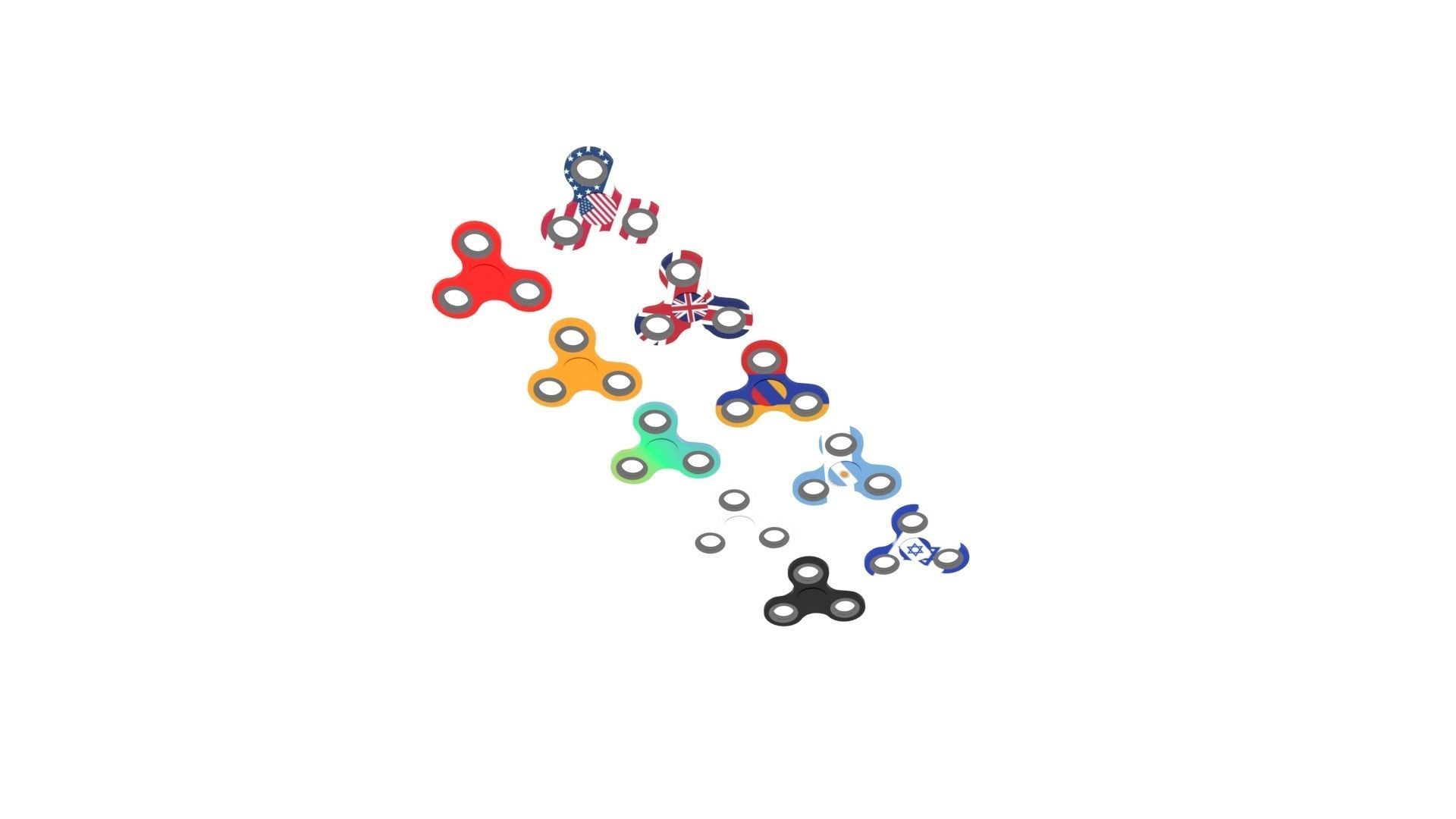 Metallic Fidget Spinners Set 3D model_13