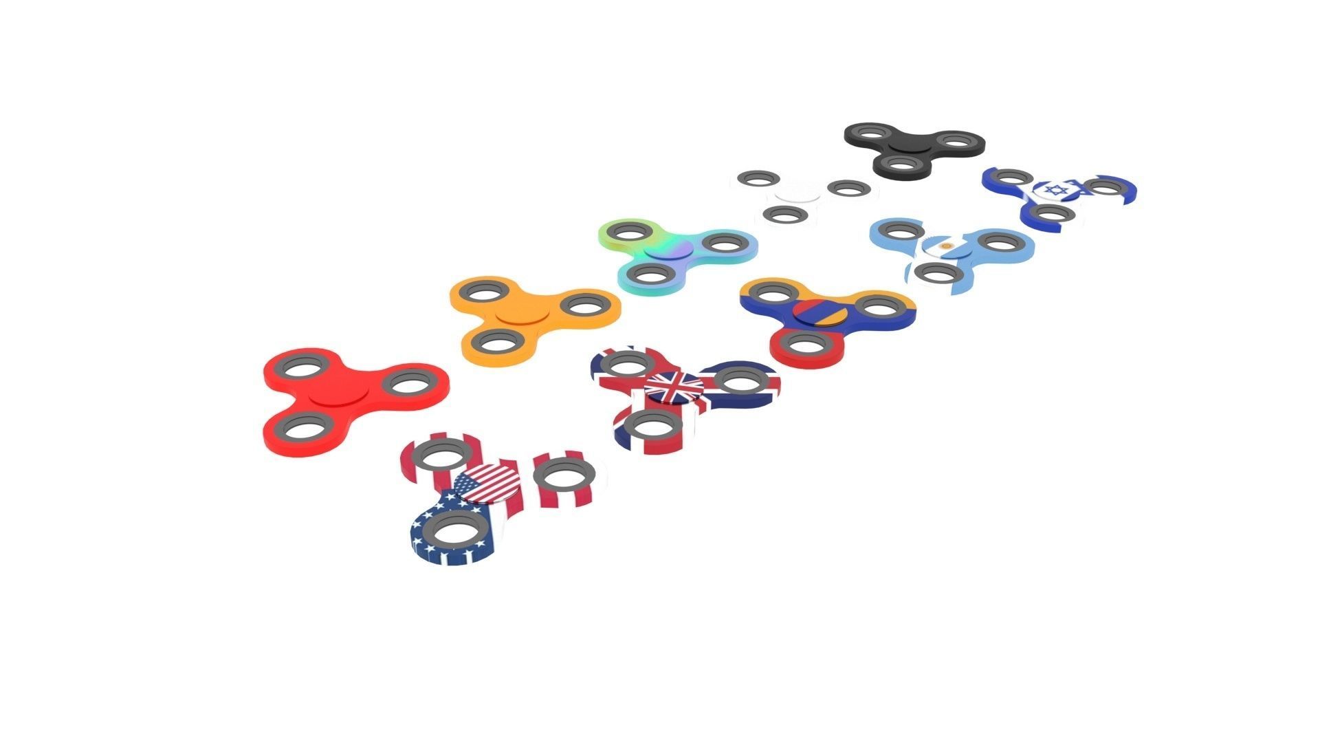 Metallic Fidget Spinners Set 3D model_9