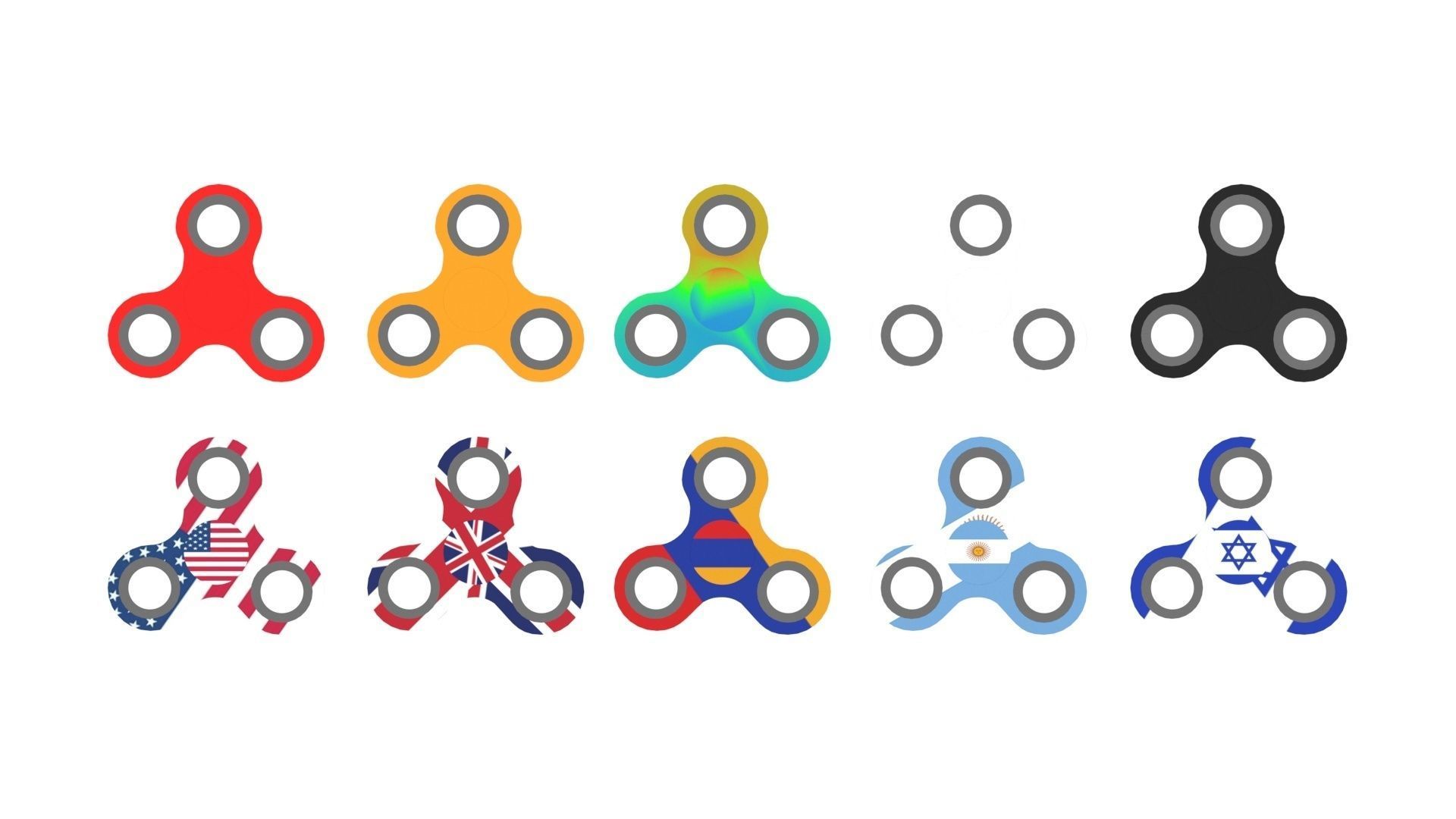 Metallic Fidget Spinners Set 3D model_18
