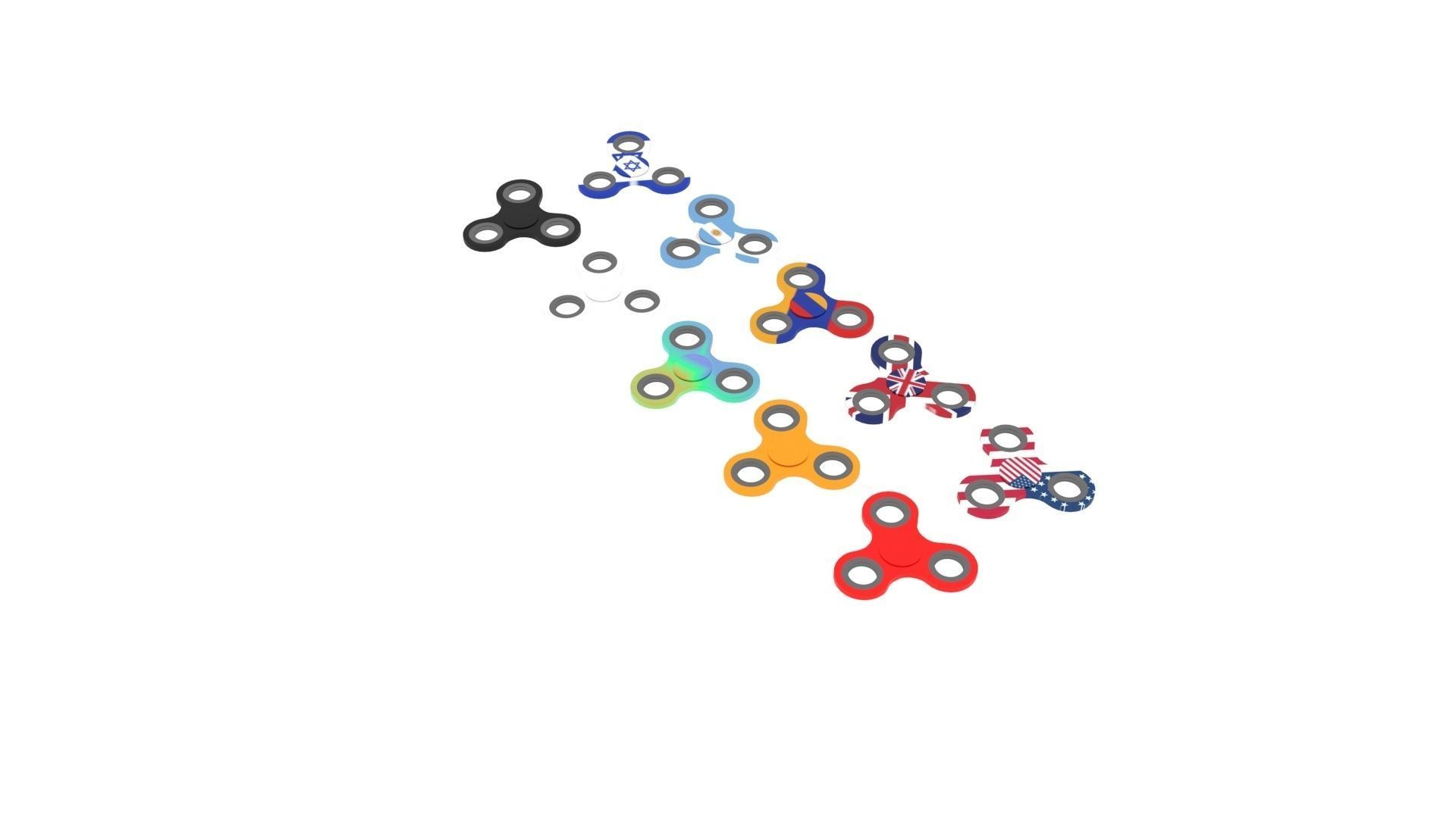 Metallic Fidget Spinners Set 3D model_12