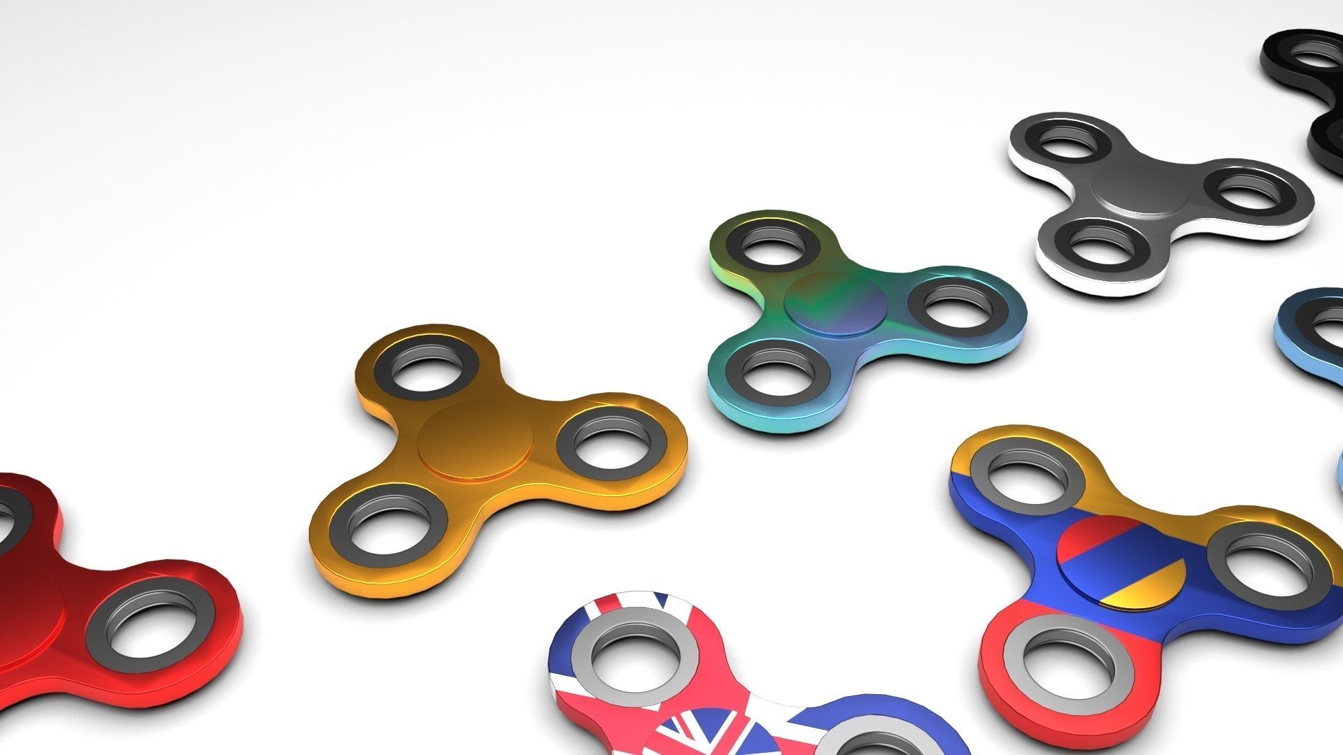 Metallic Fidget Spinners Set 3D model_8