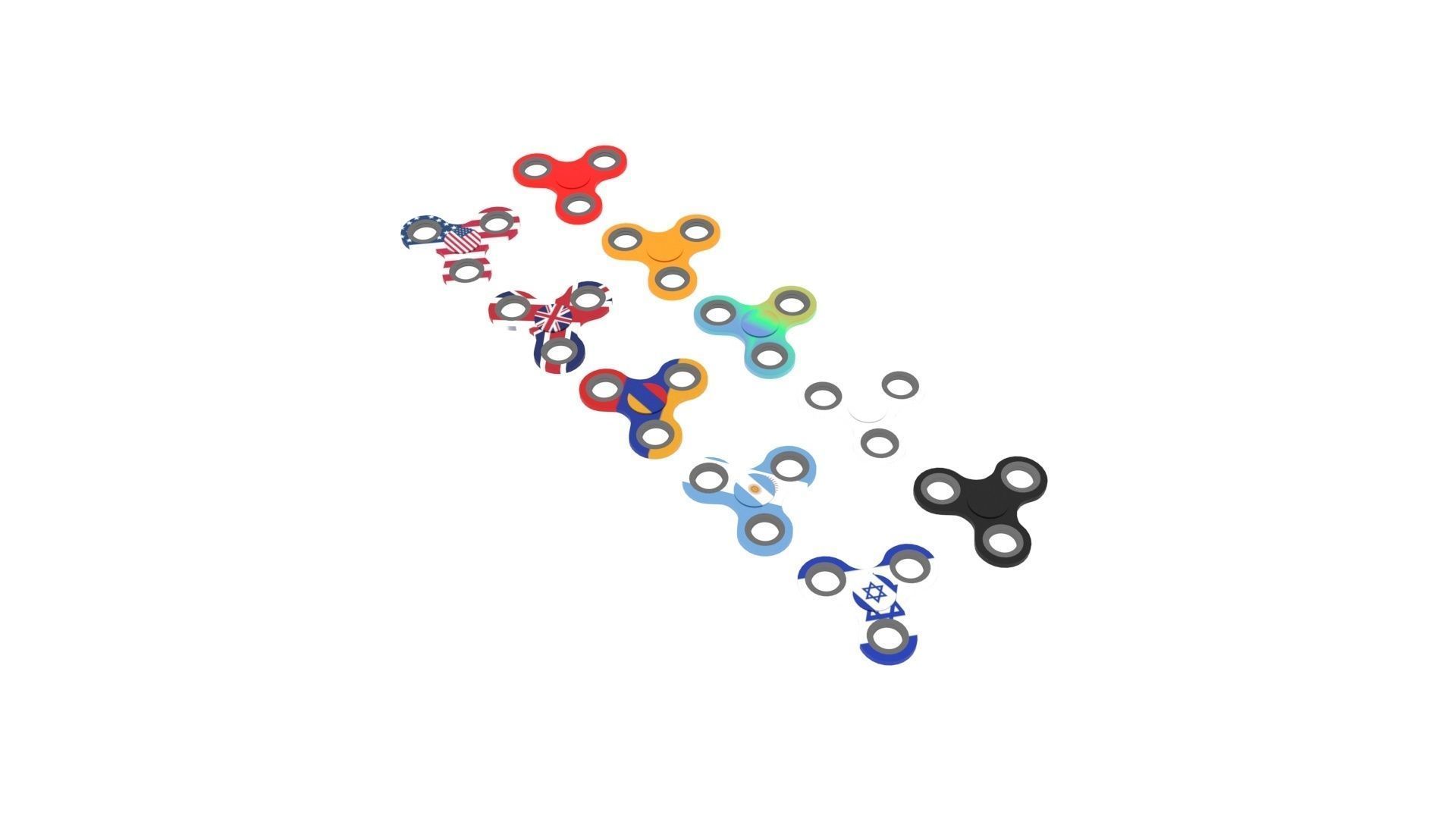 Metallic Fidget Spinners Set 3D model_10