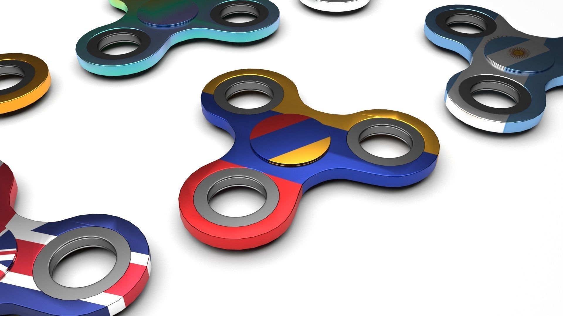 Metallic Fidget Spinners Set 3D model_4
