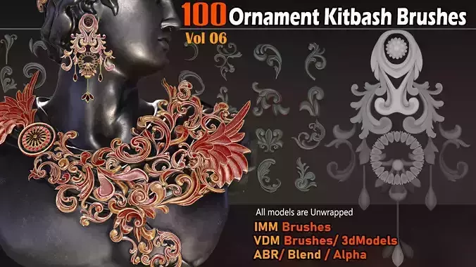 100 Ornament Kitbash brushes 3D Model - VDM- IMM -Alpha VOL06   Low-poly 3D model