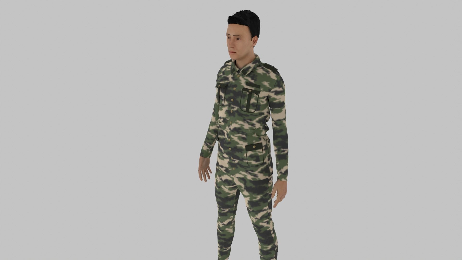 Soldier chinese in camouflage uniform Low-poly 3D model_4