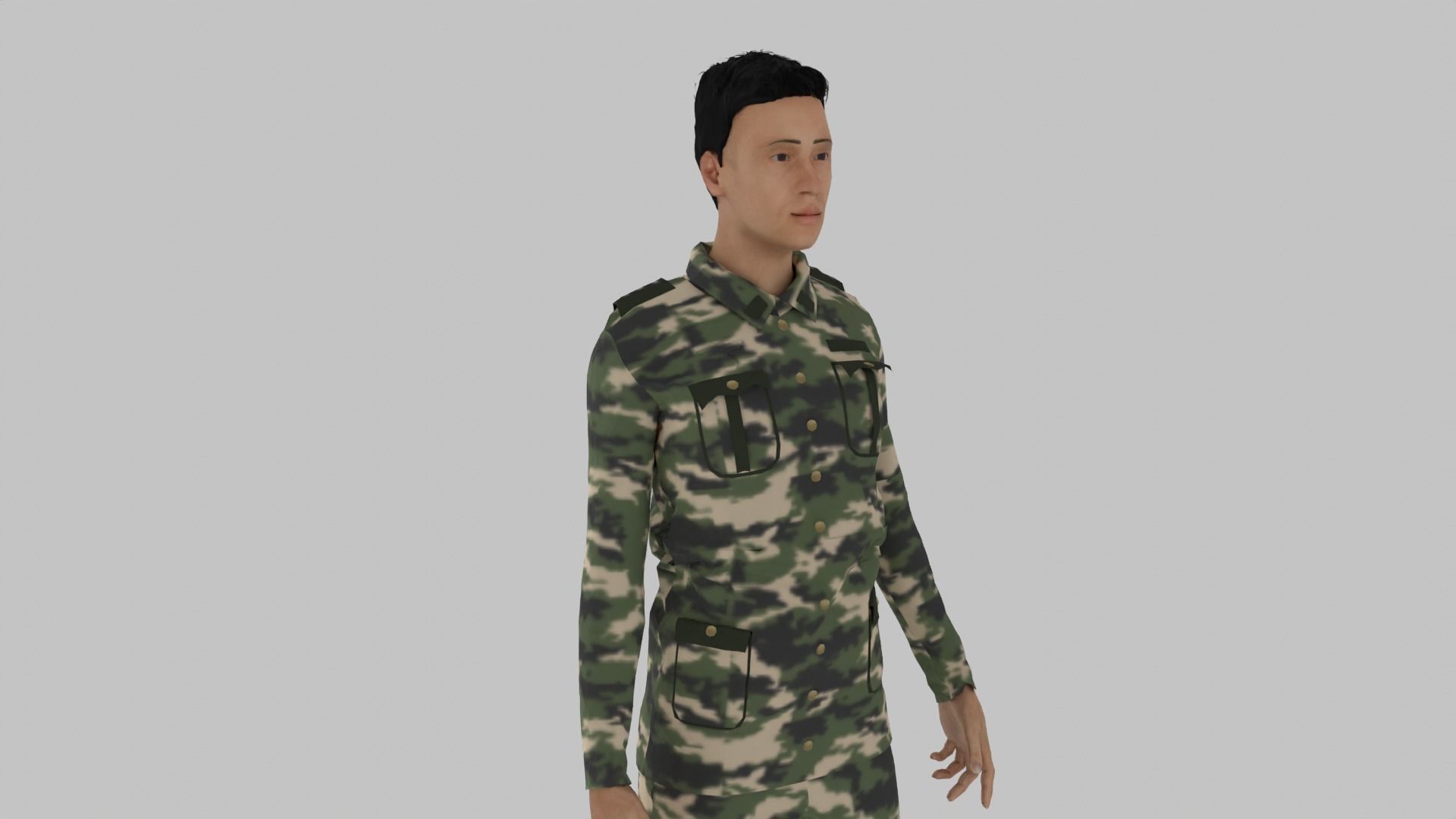 Soldier chinese in camouflage uniform Low-poly 3D model_6