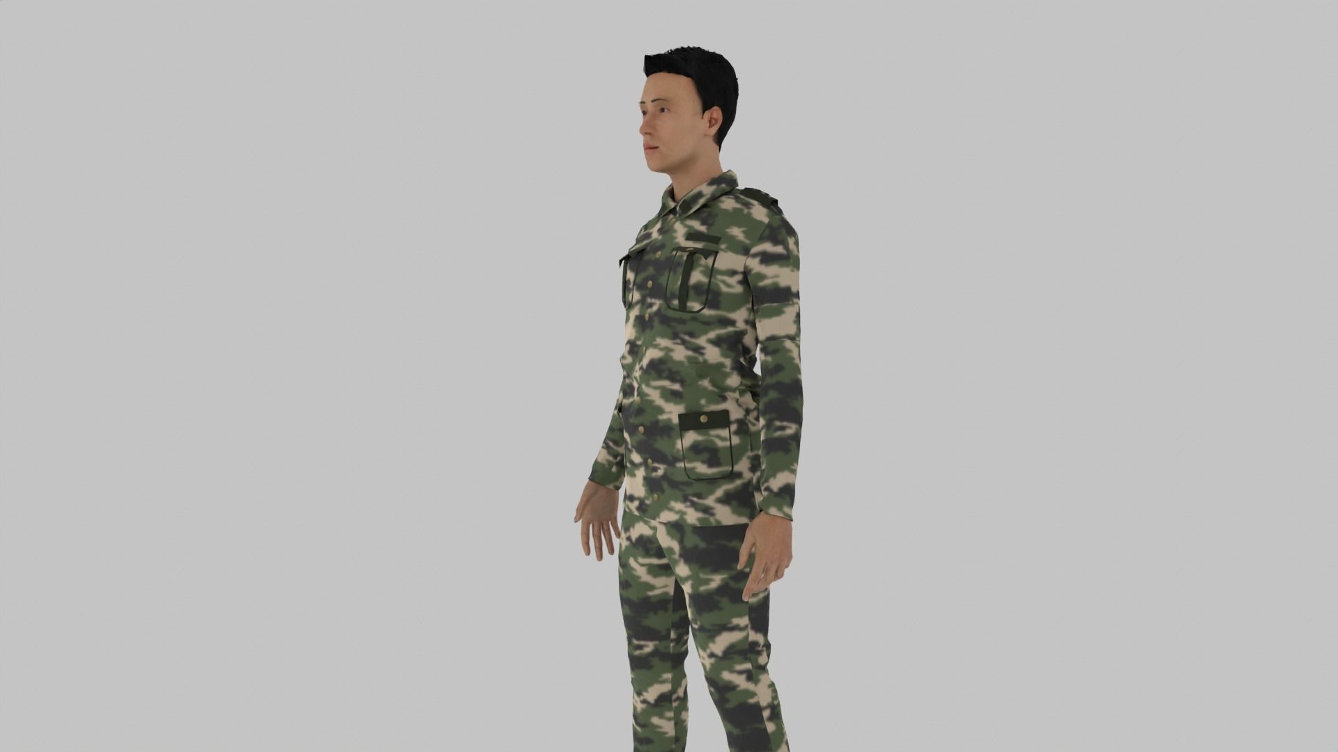 Soldier chinese in camouflage uniform Low-poly 3D model_7