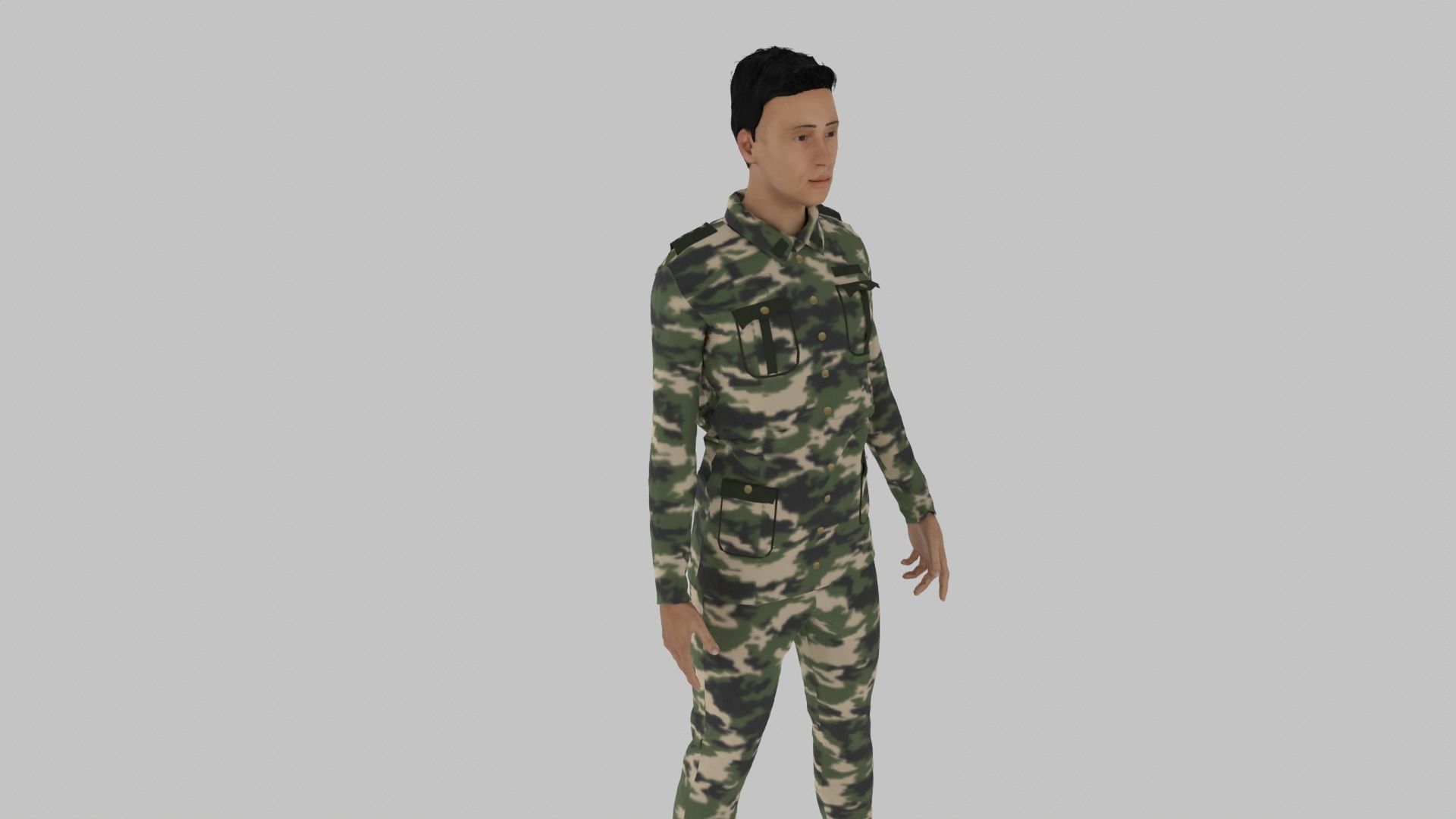 Soldier chinese in camouflage uniform Low-poly 3D model_2