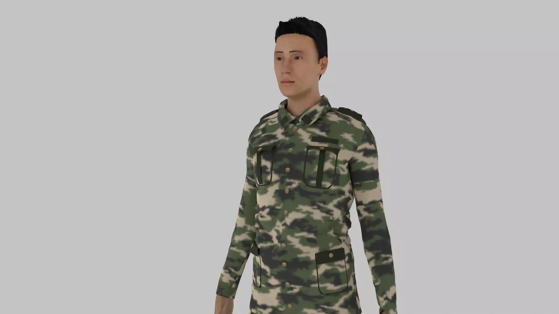 Soldier chinese in camouflage uniform Low-poly 3D model_0