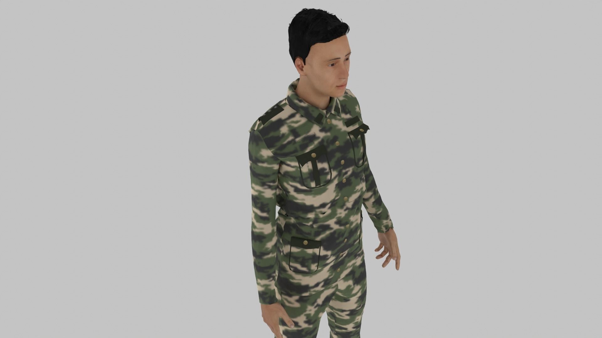 Soldier chinese in camouflage uniform Low-poly 3D model_5