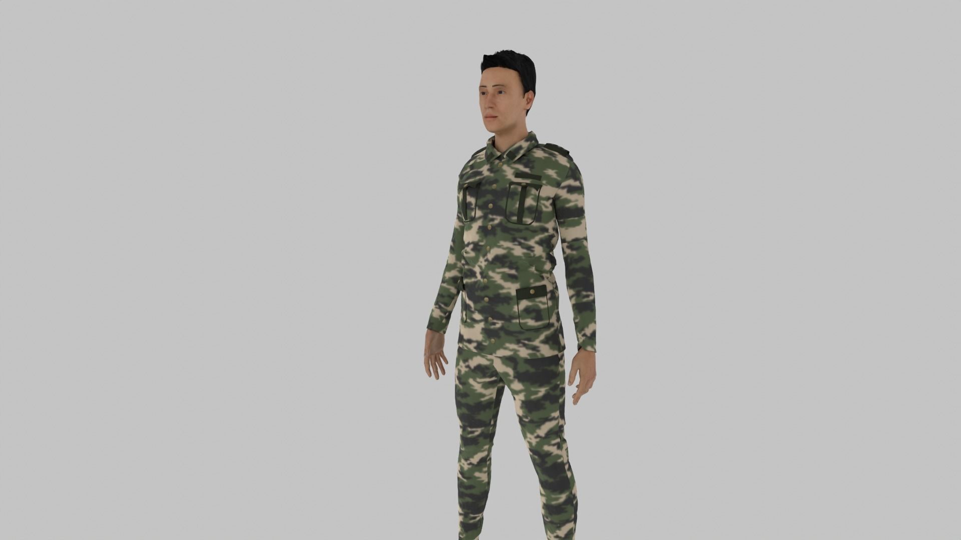 Soldier chinese in camouflage uniform Low-poly 3D model_1