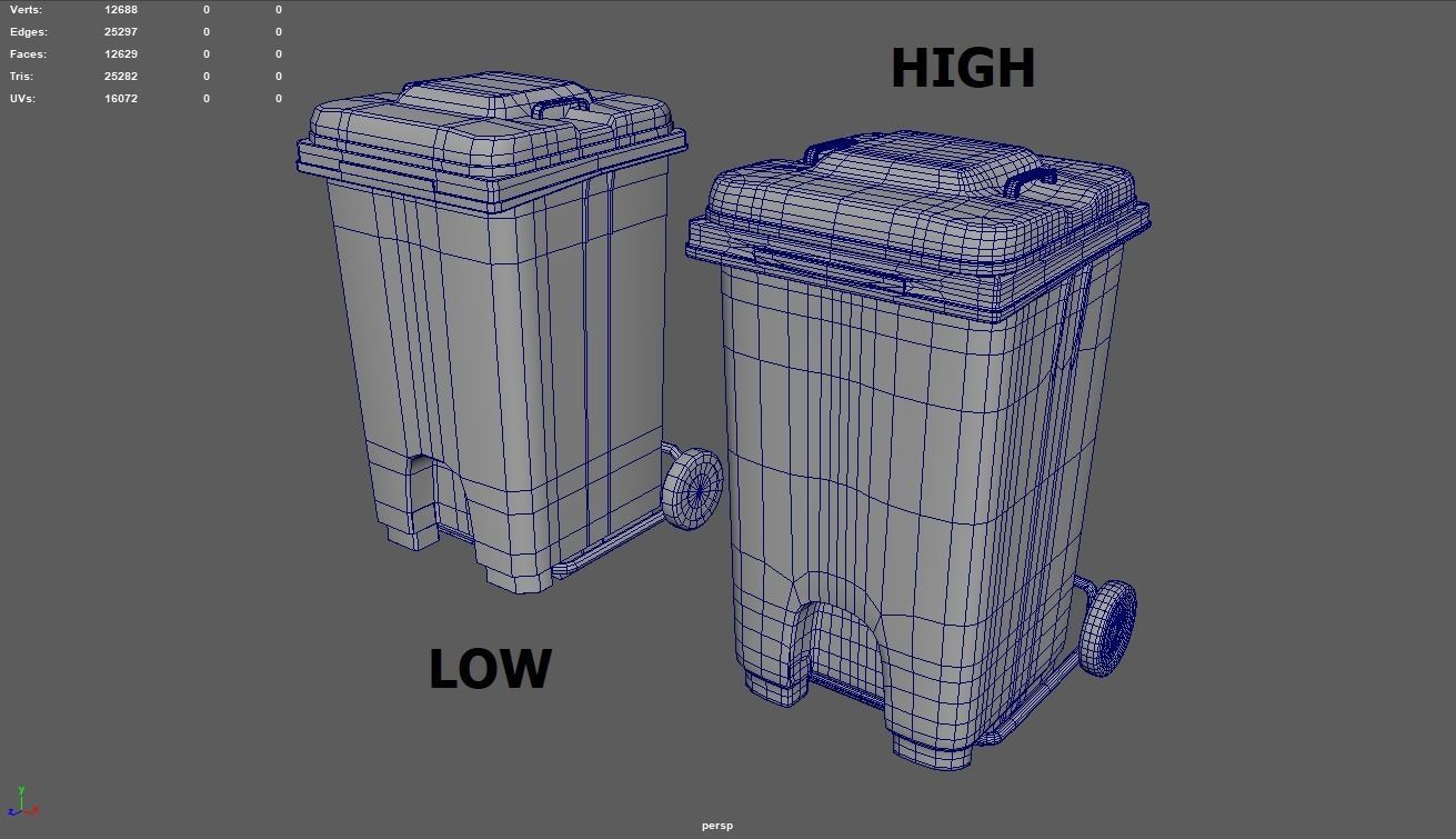 Trash Can Low-poly 3D model_9