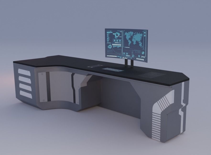 SCI-FI Desk Free low-poly 3D model_1