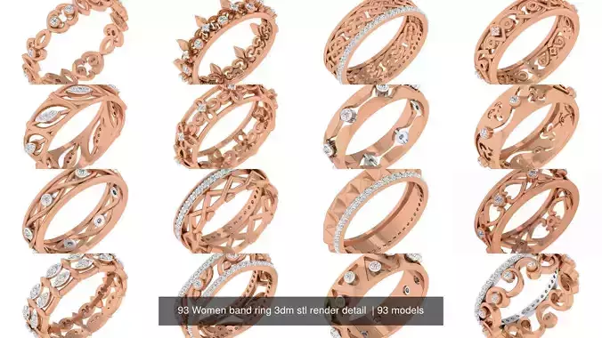 93 Women band ring 3dm stl render detail  3D Model Collection