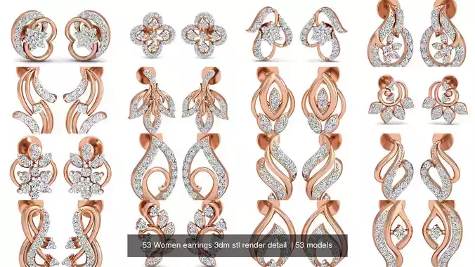 53 Women earrings 3dm stl render detail  3D Model Collection