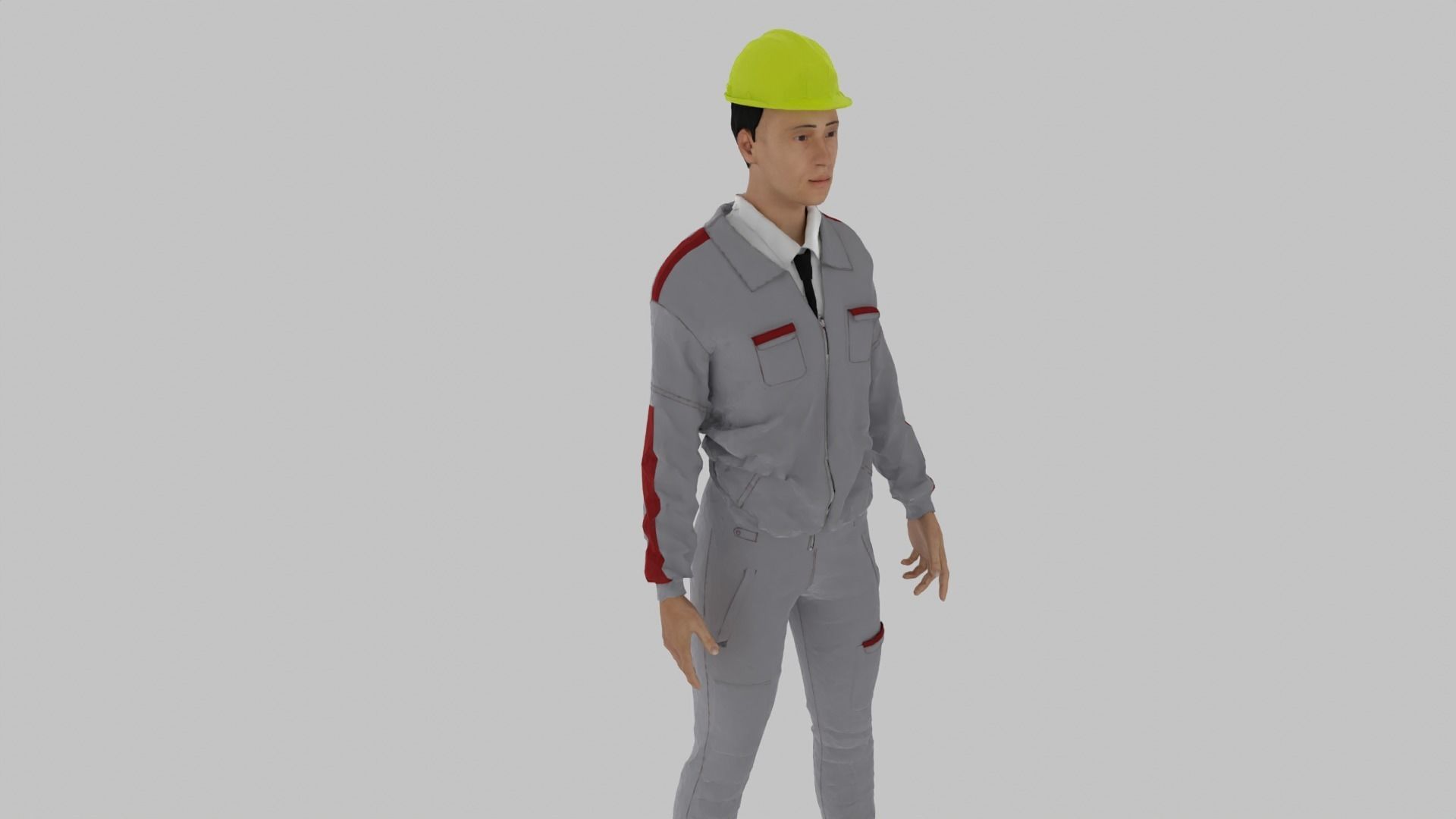 Engineer construction worker wearing hard hat Low-poly 3D model_2