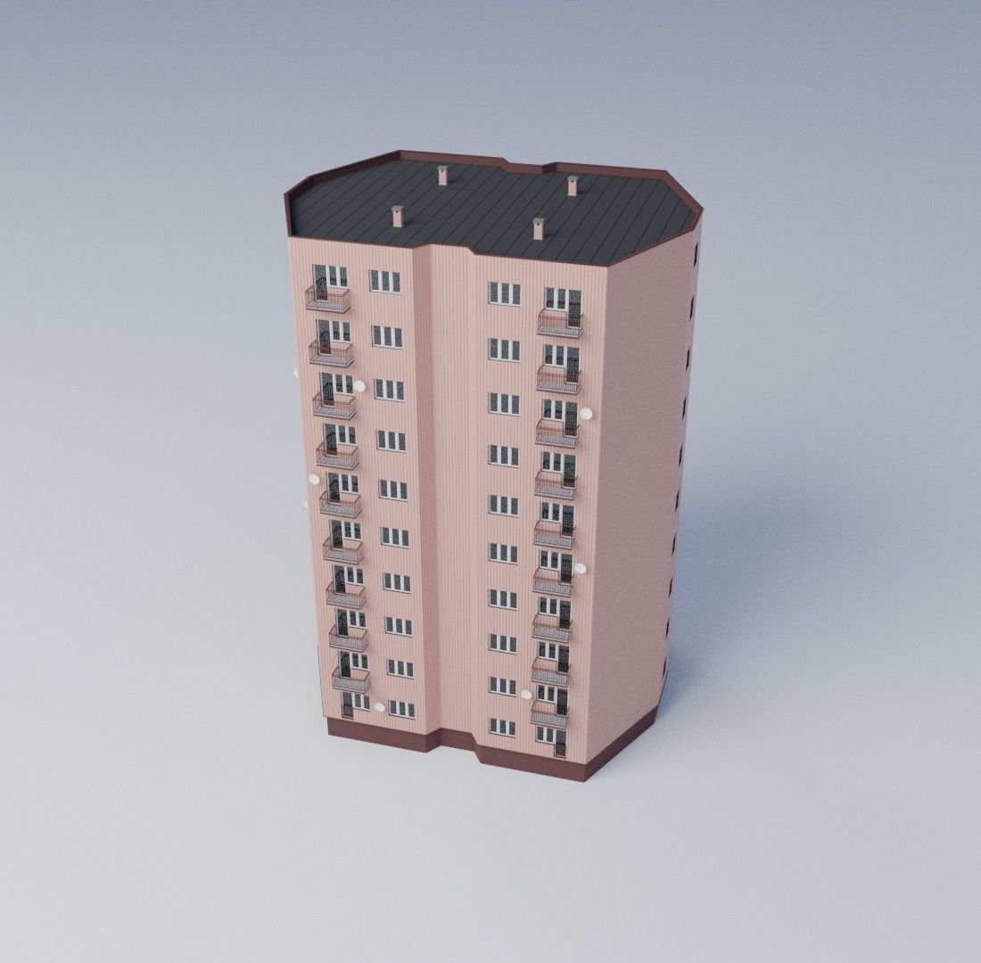 Apartment building 3D model_2