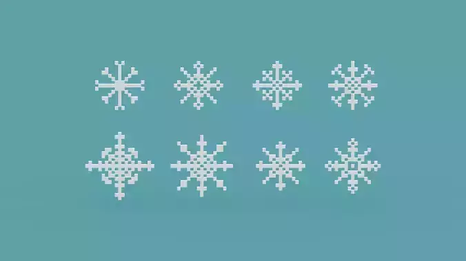 Pixel Snowflake Icon Set