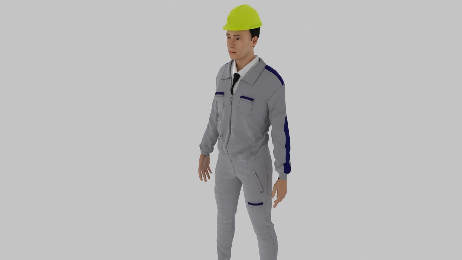 Engineer worker wearing hard hat Low-poly 3D model_4