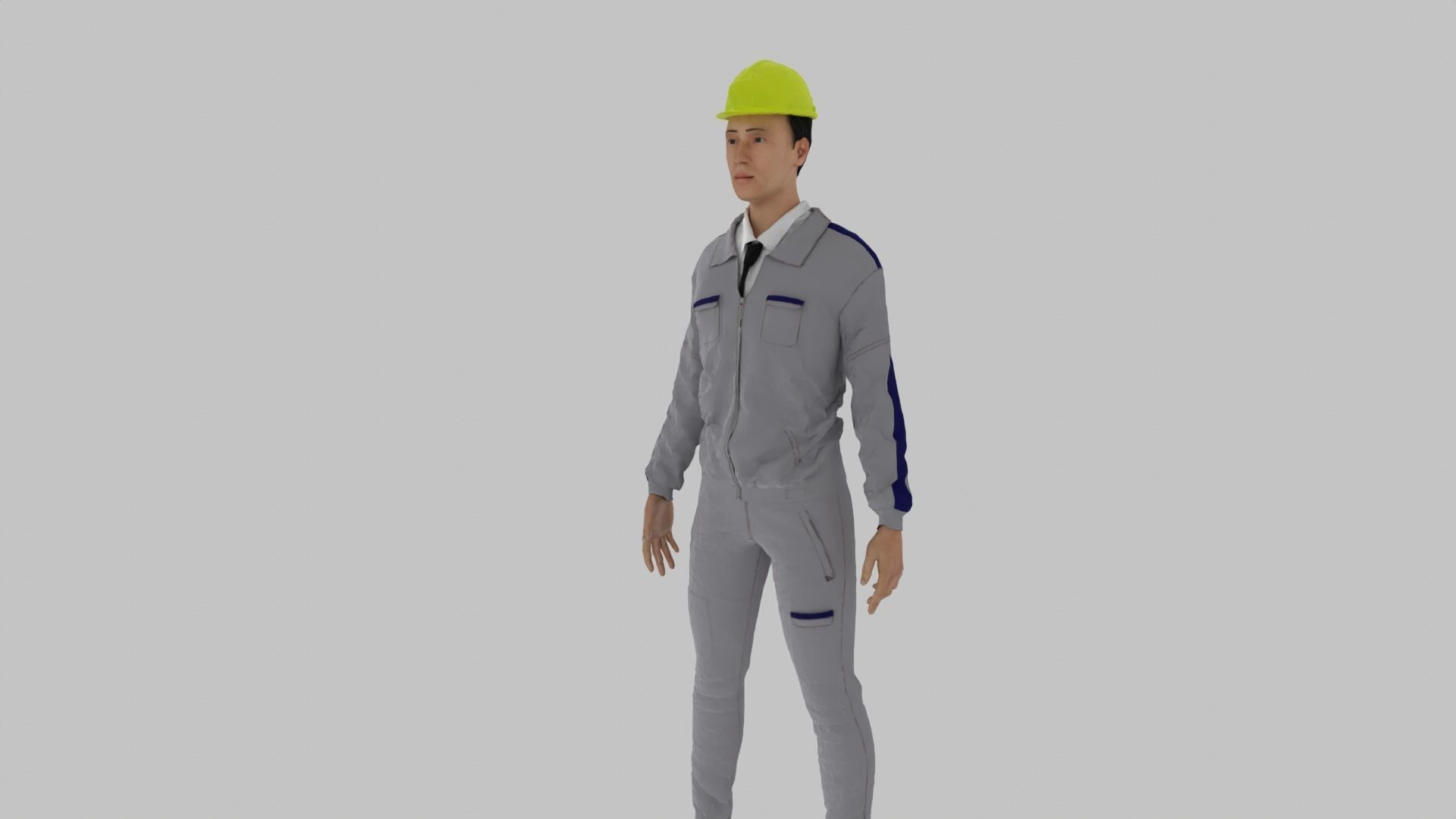 Engineer worker wearing hard hat Low-poly 3D model_1