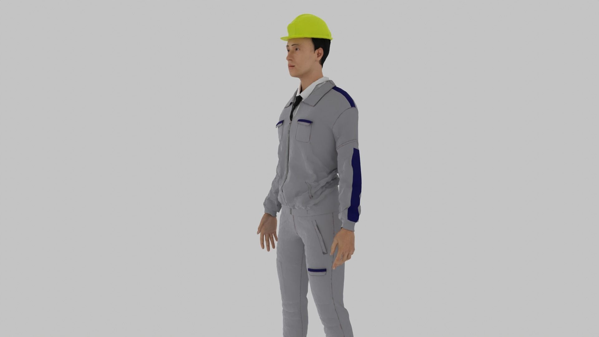 Engineer worker wearing hard hat Low-poly 3D model_7