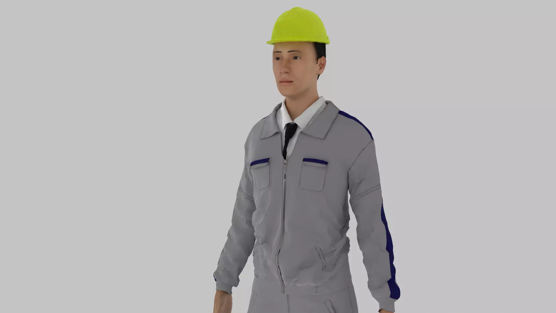Engineer worker wearing hard hat Low-poly 3D model_0