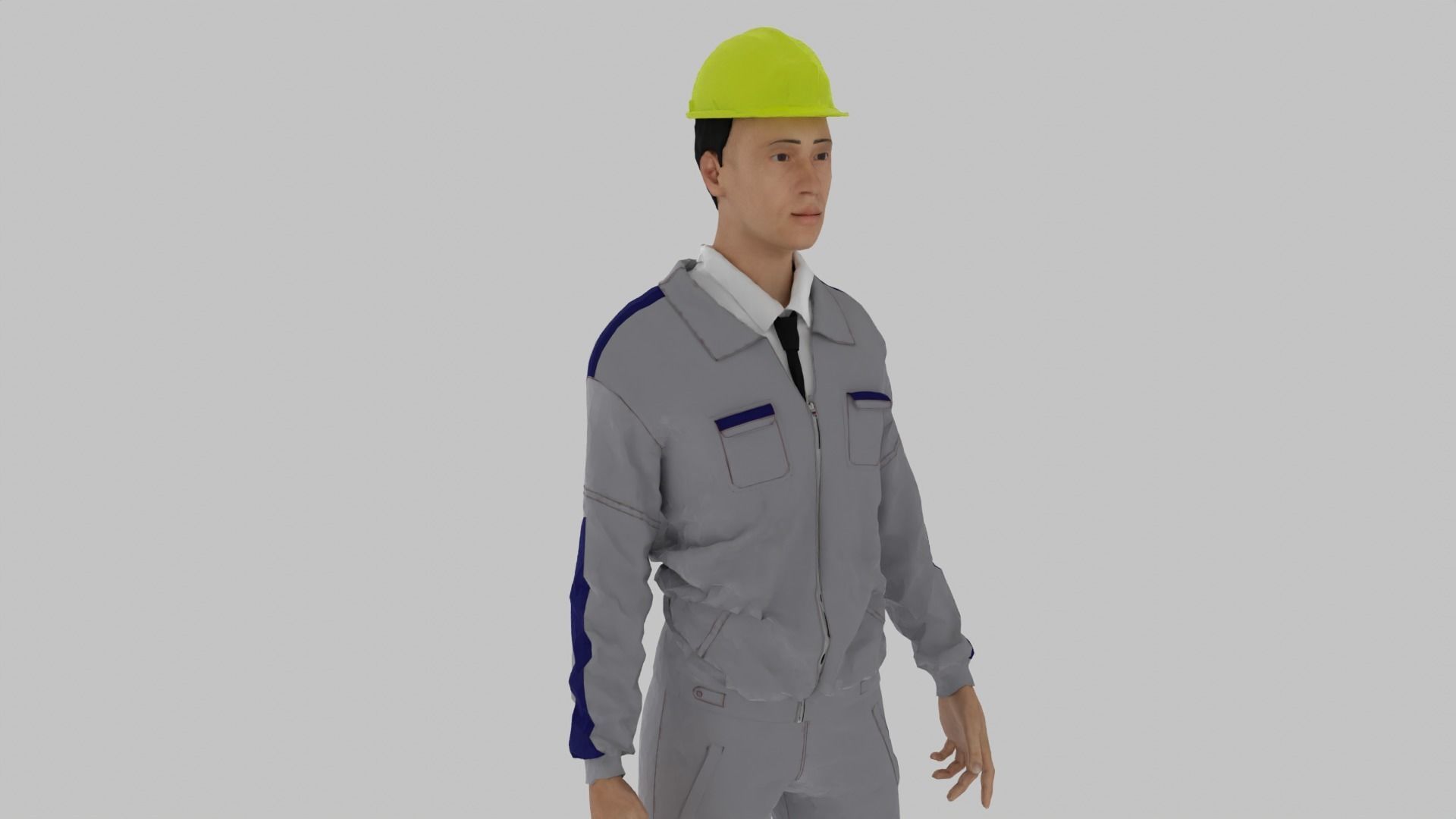 Engineer worker wearing hard hat Low-poly 3D model_6