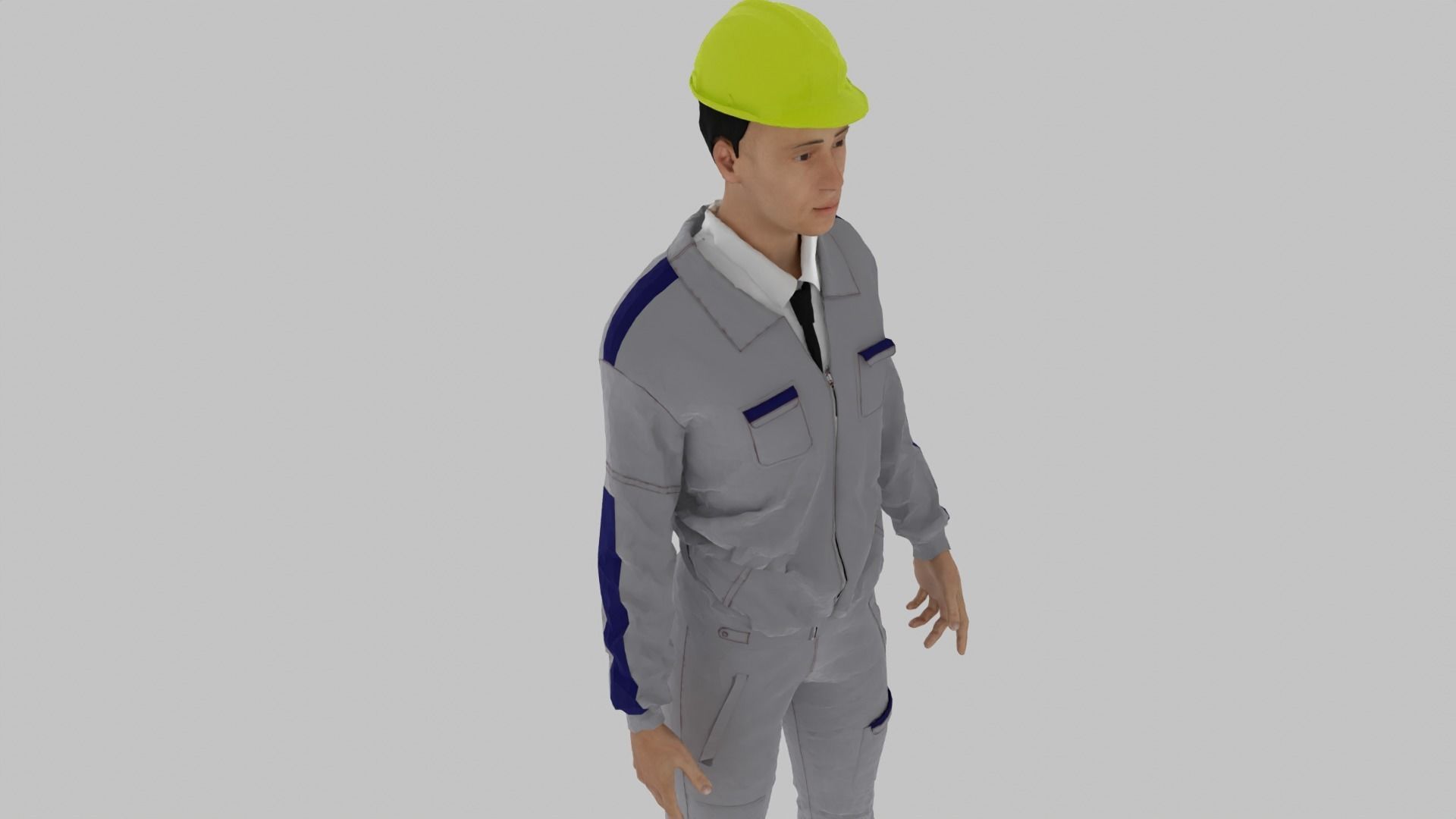 Engineer worker wearing hard hat Low-poly 3D model_5