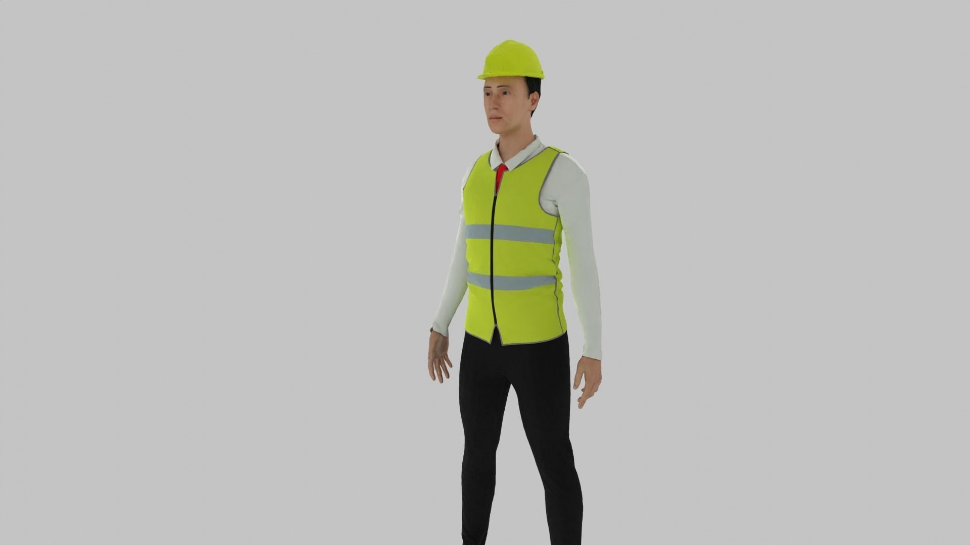 Engineer construction worker wearing vest Low-poly 3D model_1