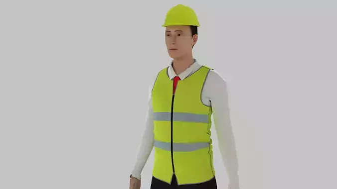 Engineer construction worker wearing vest Low-poly 3D model