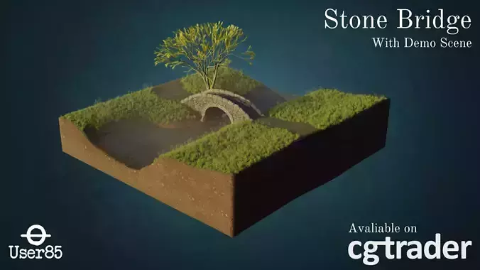 Old medieval style stone bridge with demo scene