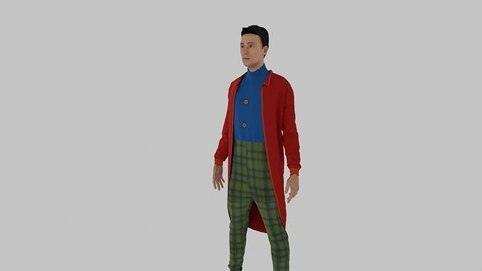 Clown man in coat and plaid pants Low-poly 3D model