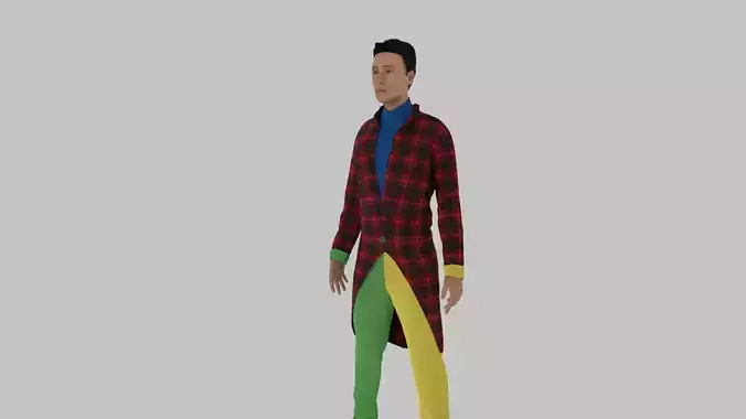Clown man in plaid shirt and pants