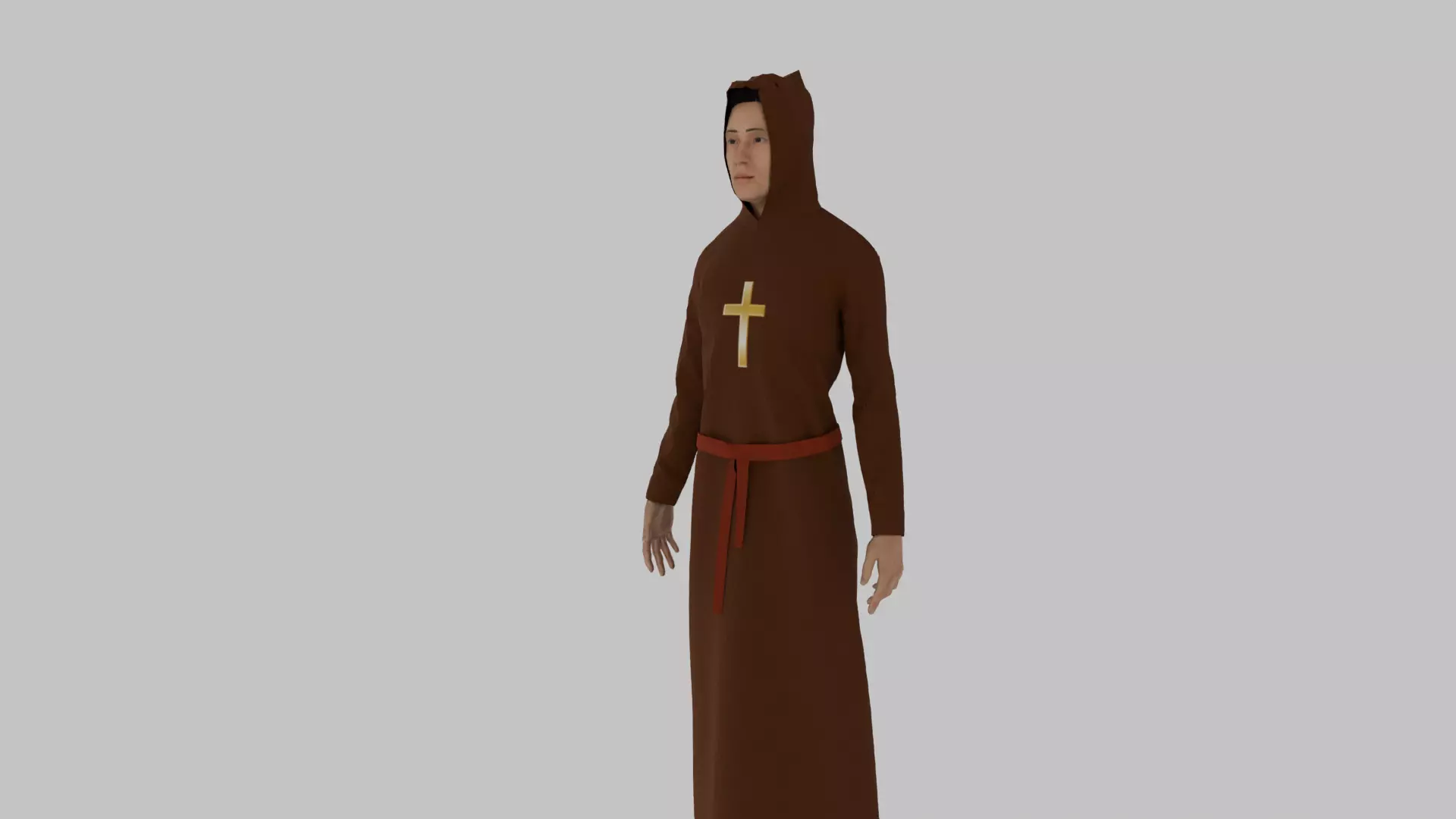 Priest monk in robe Low-poly 3D model_0