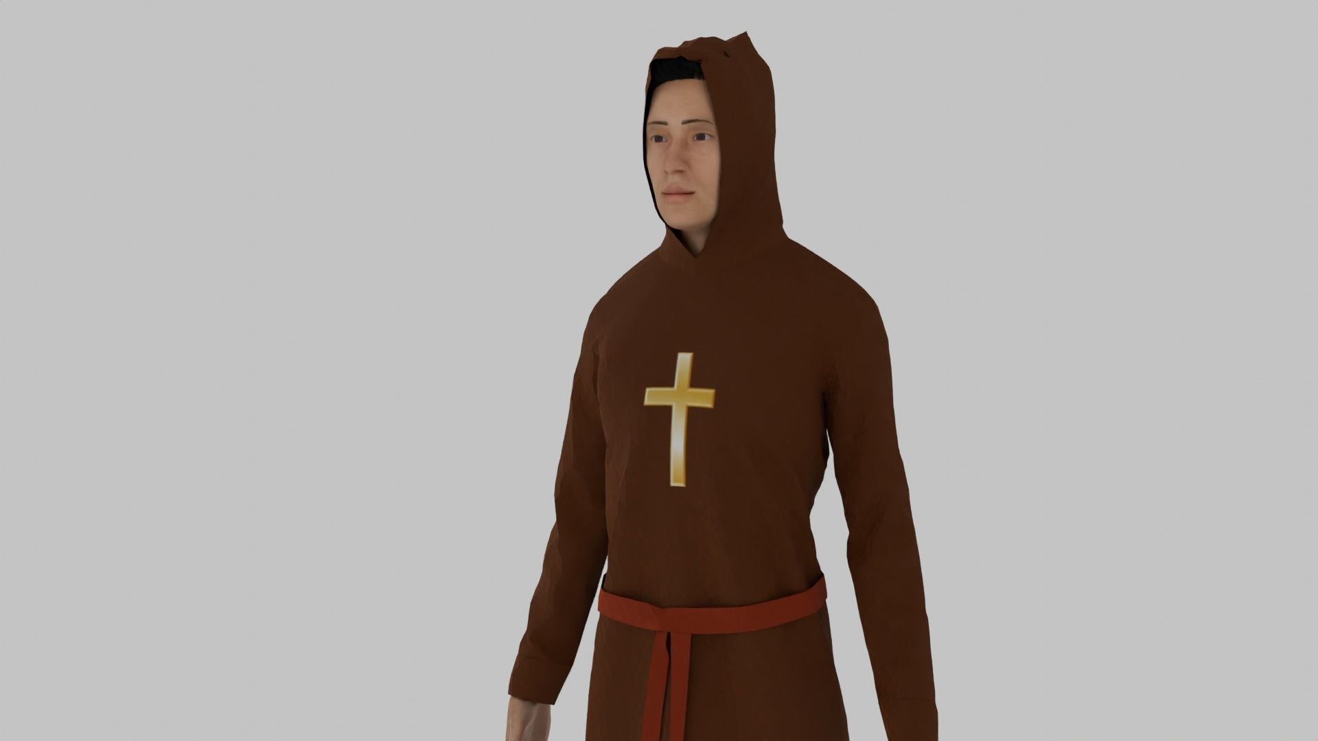Priest monk in robe Low-poly 3D model_2