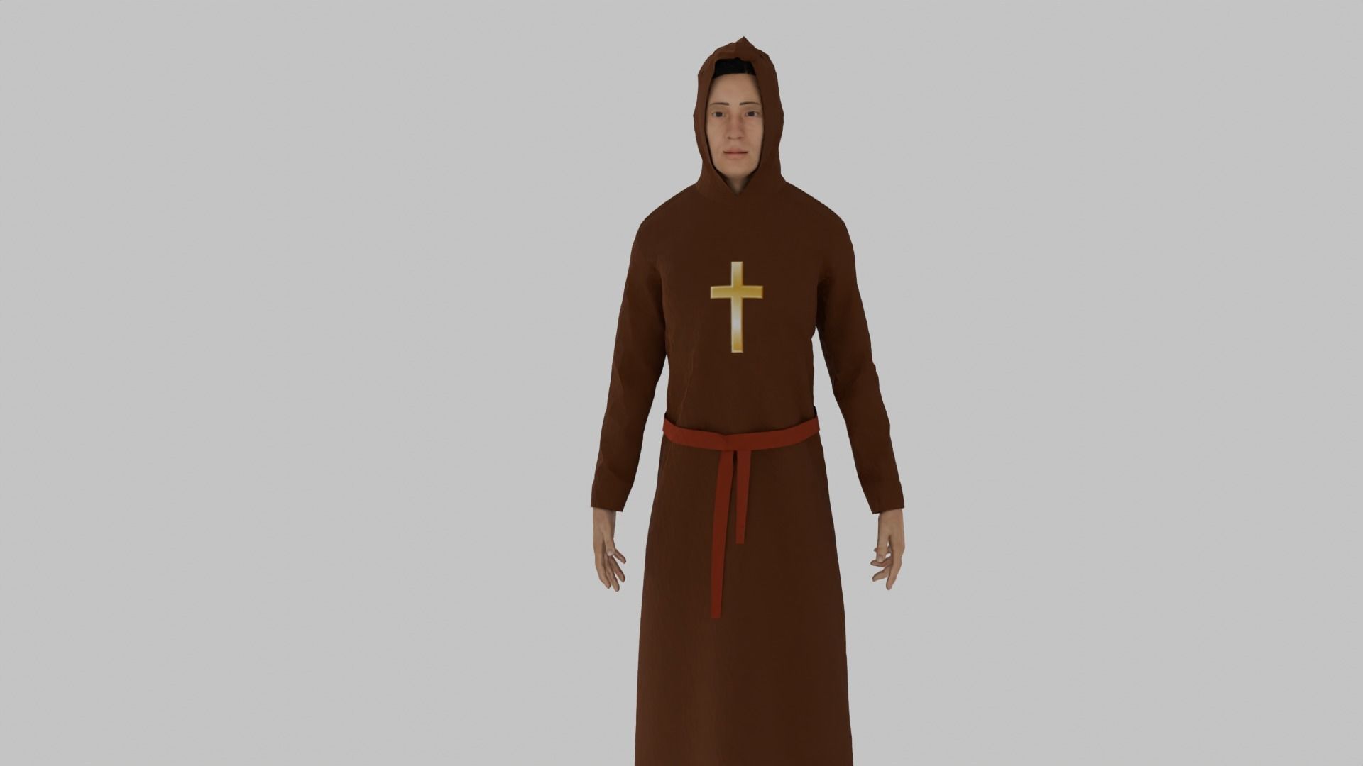 Priest monk in robe Low-poly 3D model_3