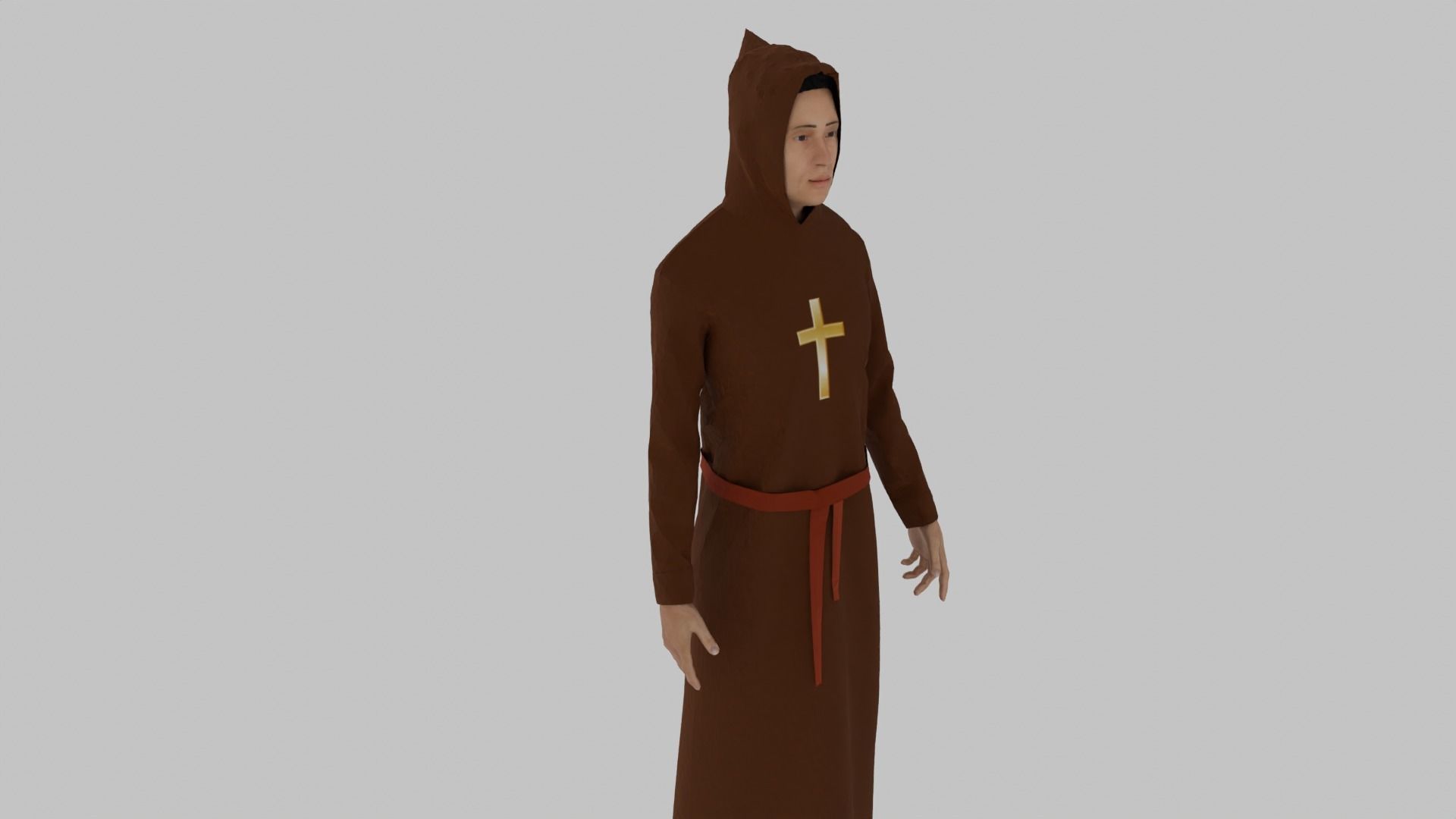 Priest monk in robe Low-poly 3D model_1