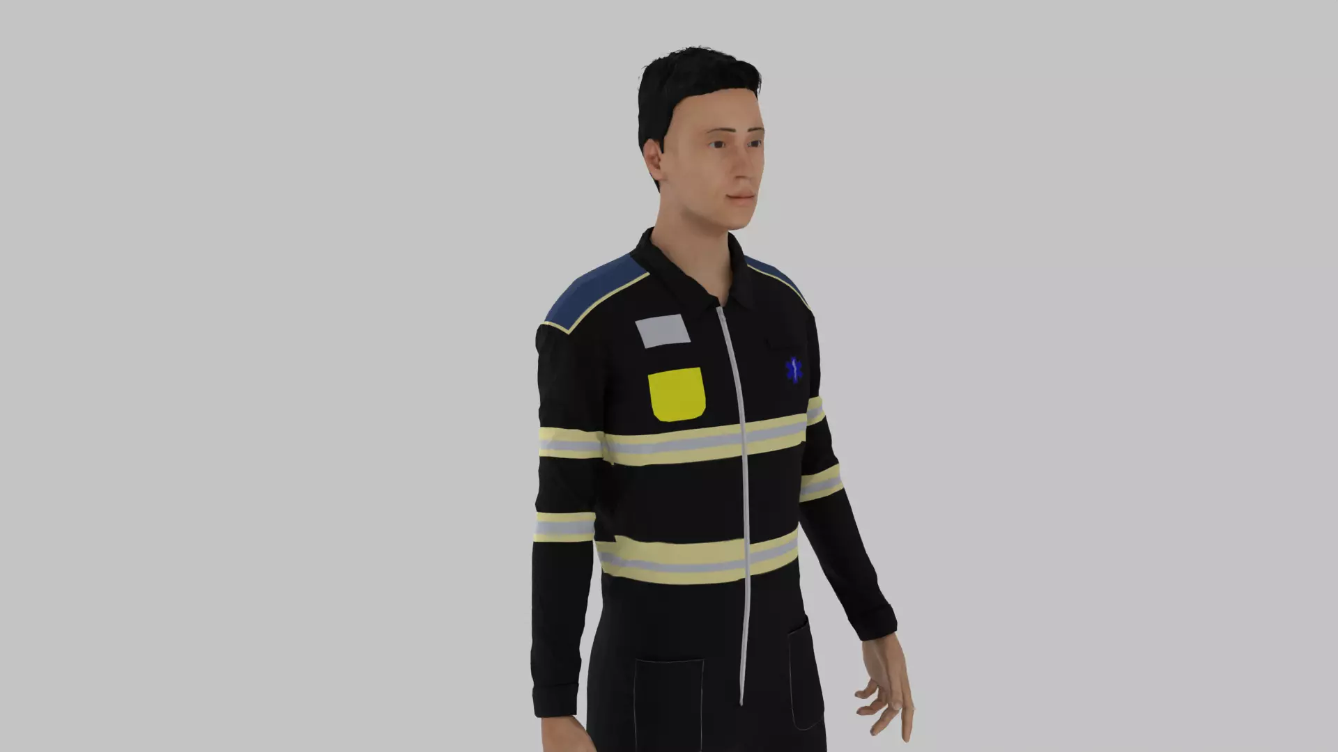 Paramedic man in firefighter uniform Low-poly 3D model