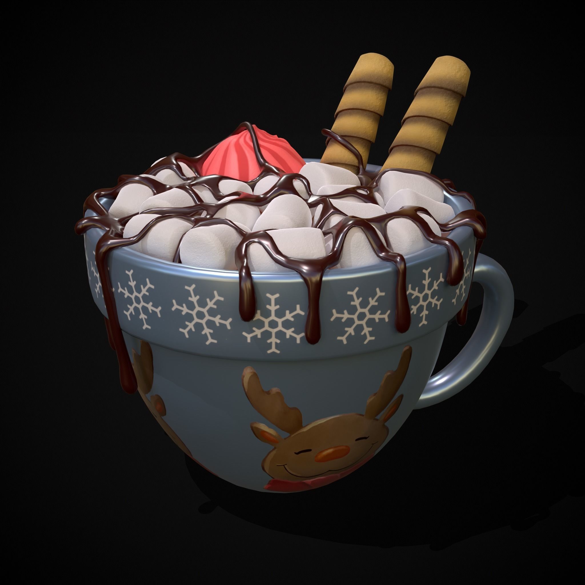 Reindeer Hot Chocolate Low-poly 3D model_11