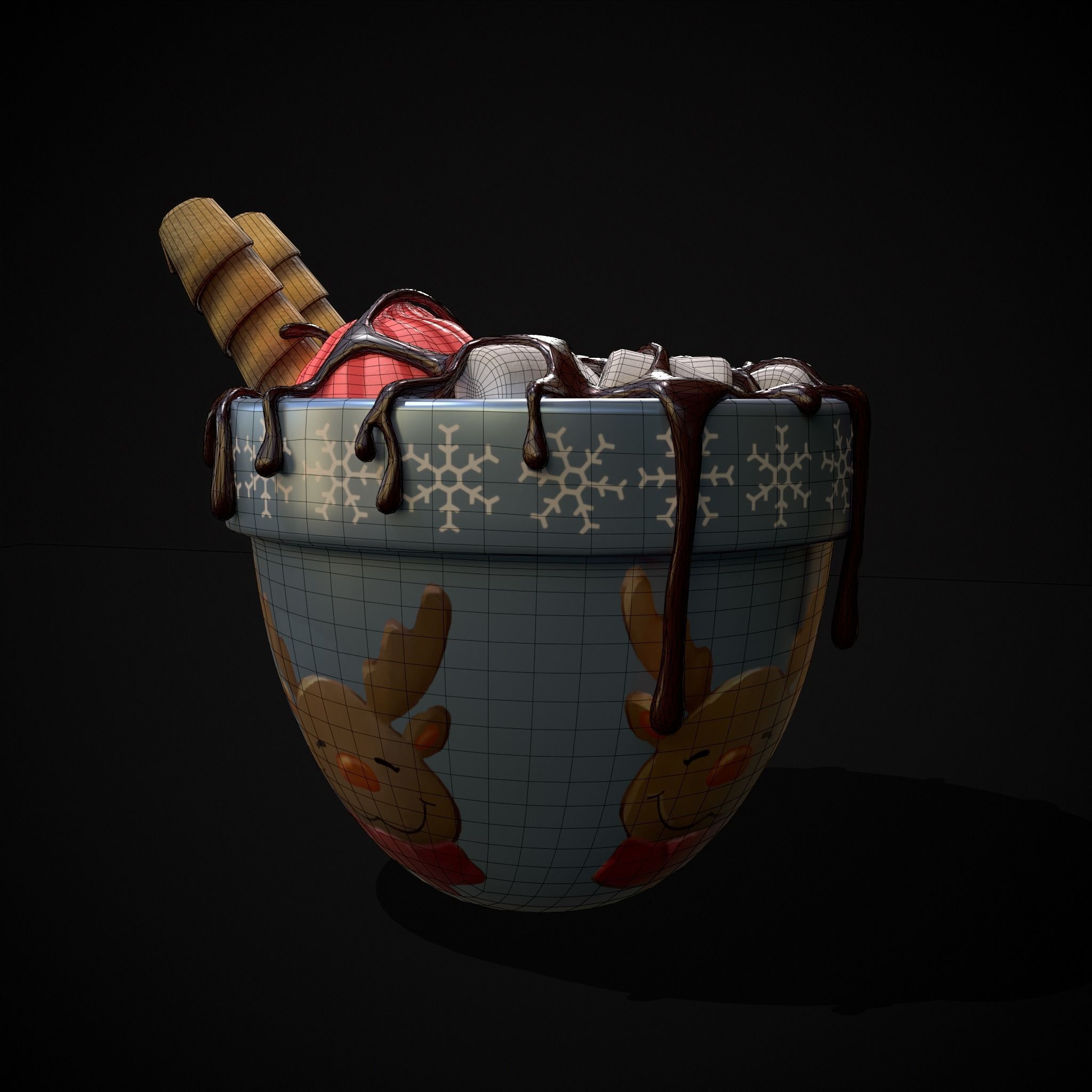 Reindeer Hot Chocolate Low-poly 3D model_8