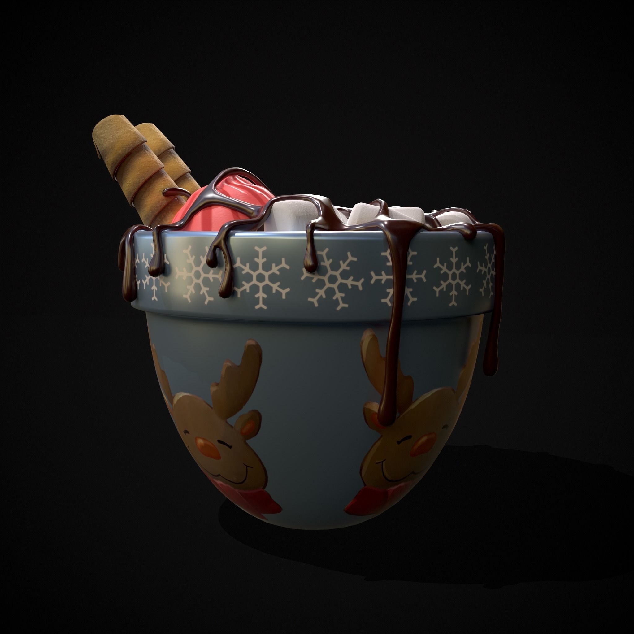 Reindeer Hot Chocolate Low-poly 3D model_7