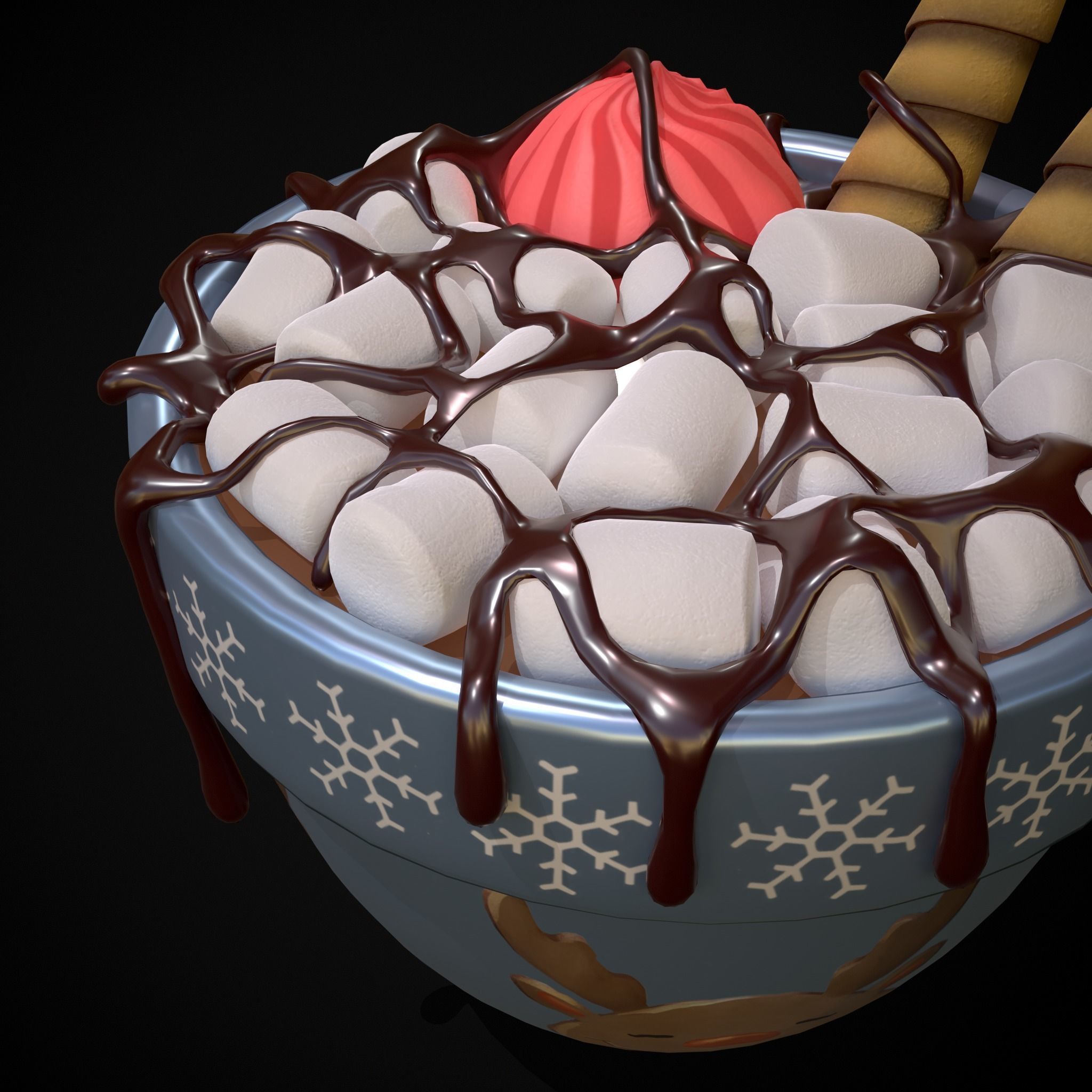 Reindeer Hot Chocolate Low-poly 3D model_15