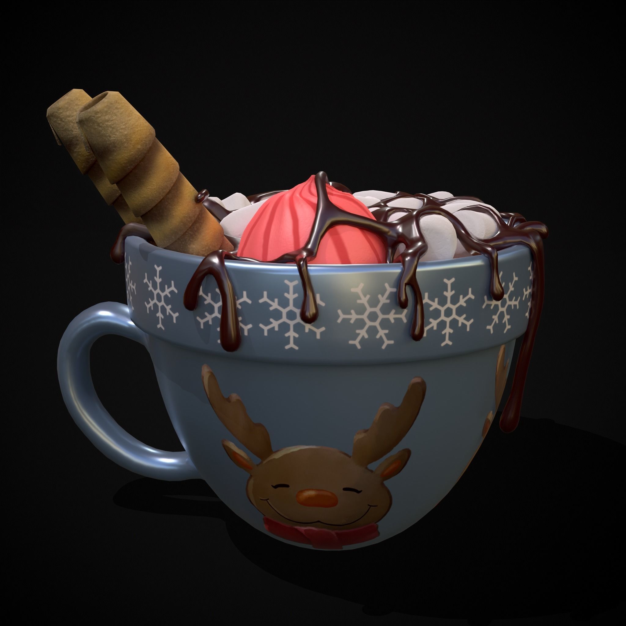 Reindeer Hot Chocolate Low-poly 3D model_27