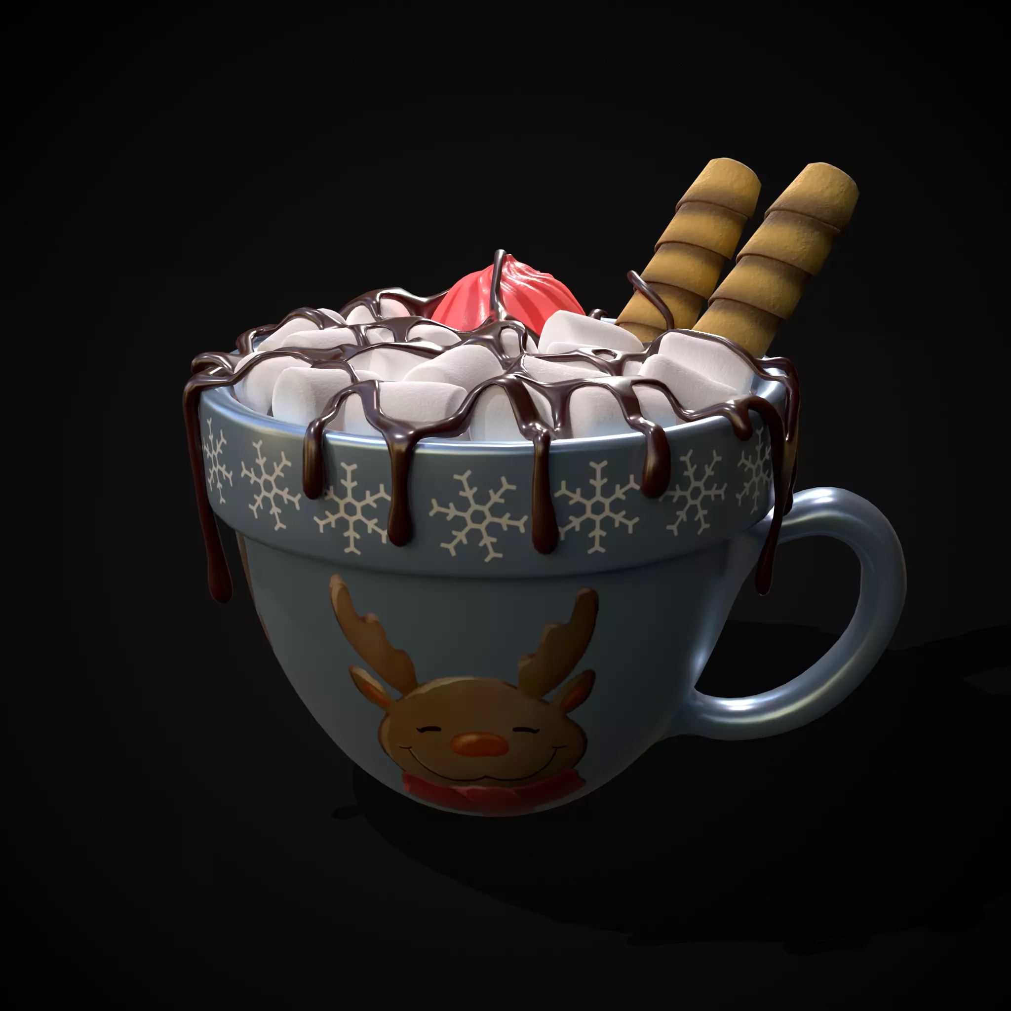 Reindeer Hot Chocolate Low-poly 3D model_0
