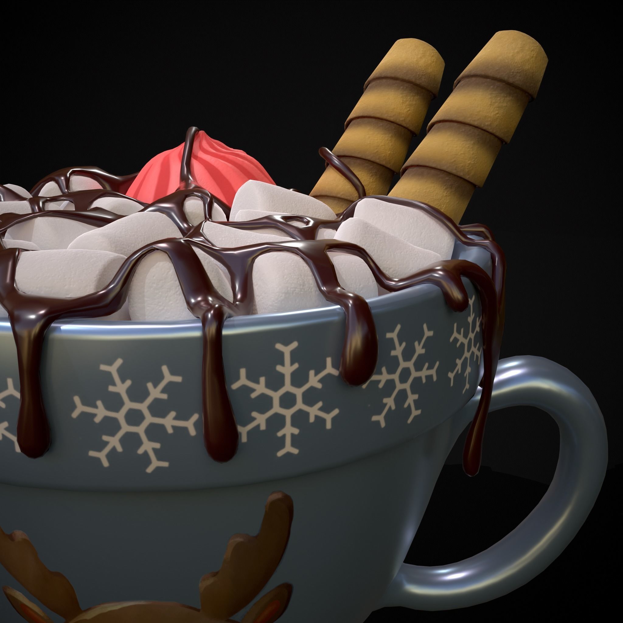 Reindeer Hot Chocolate Low-poly 3D model_13