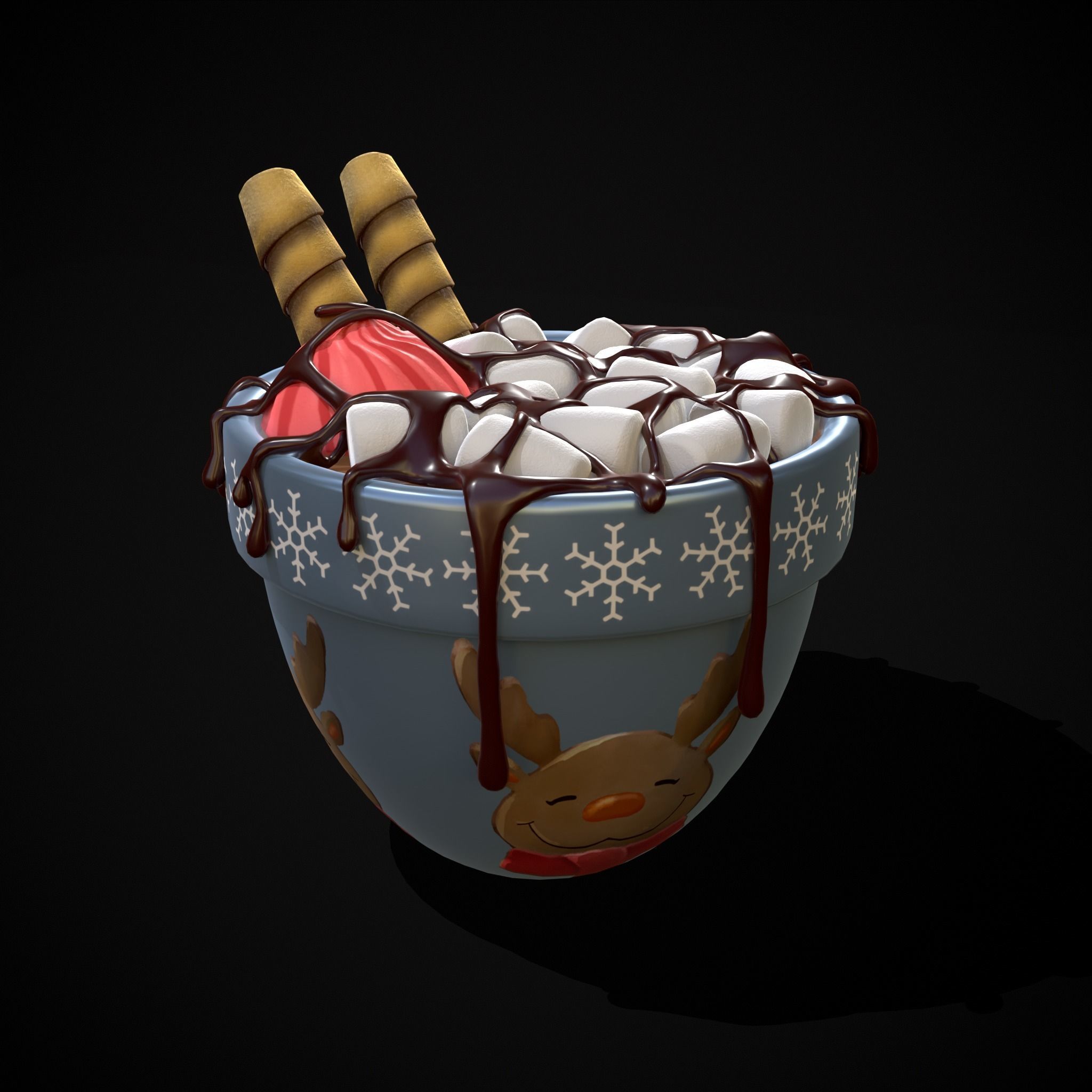 Reindeer Hot Chocolate Low-poly 3D model_3