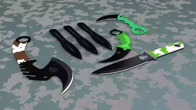 Zombie apocalypse survival knife set 3D model