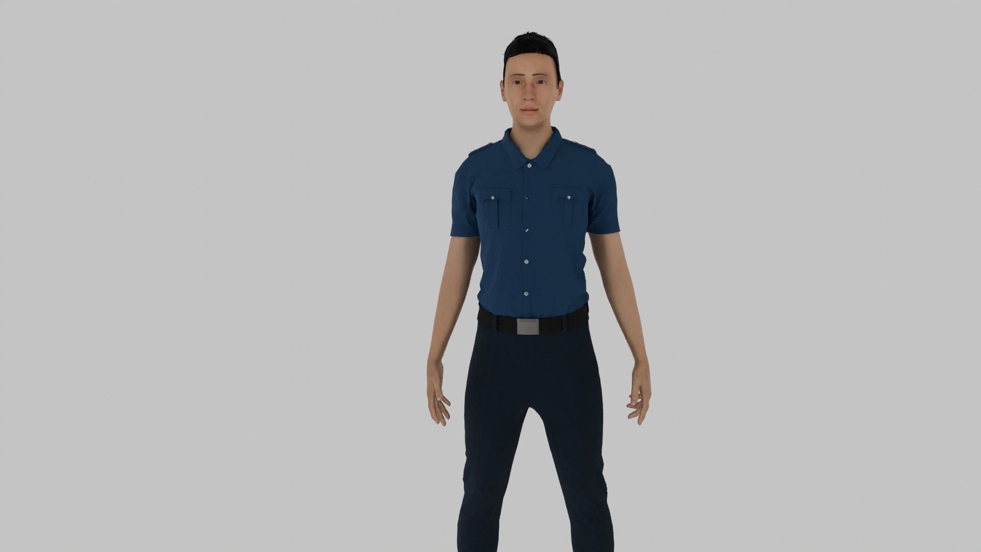 Policeman man in shirt and pants Low-poly 3D model_3