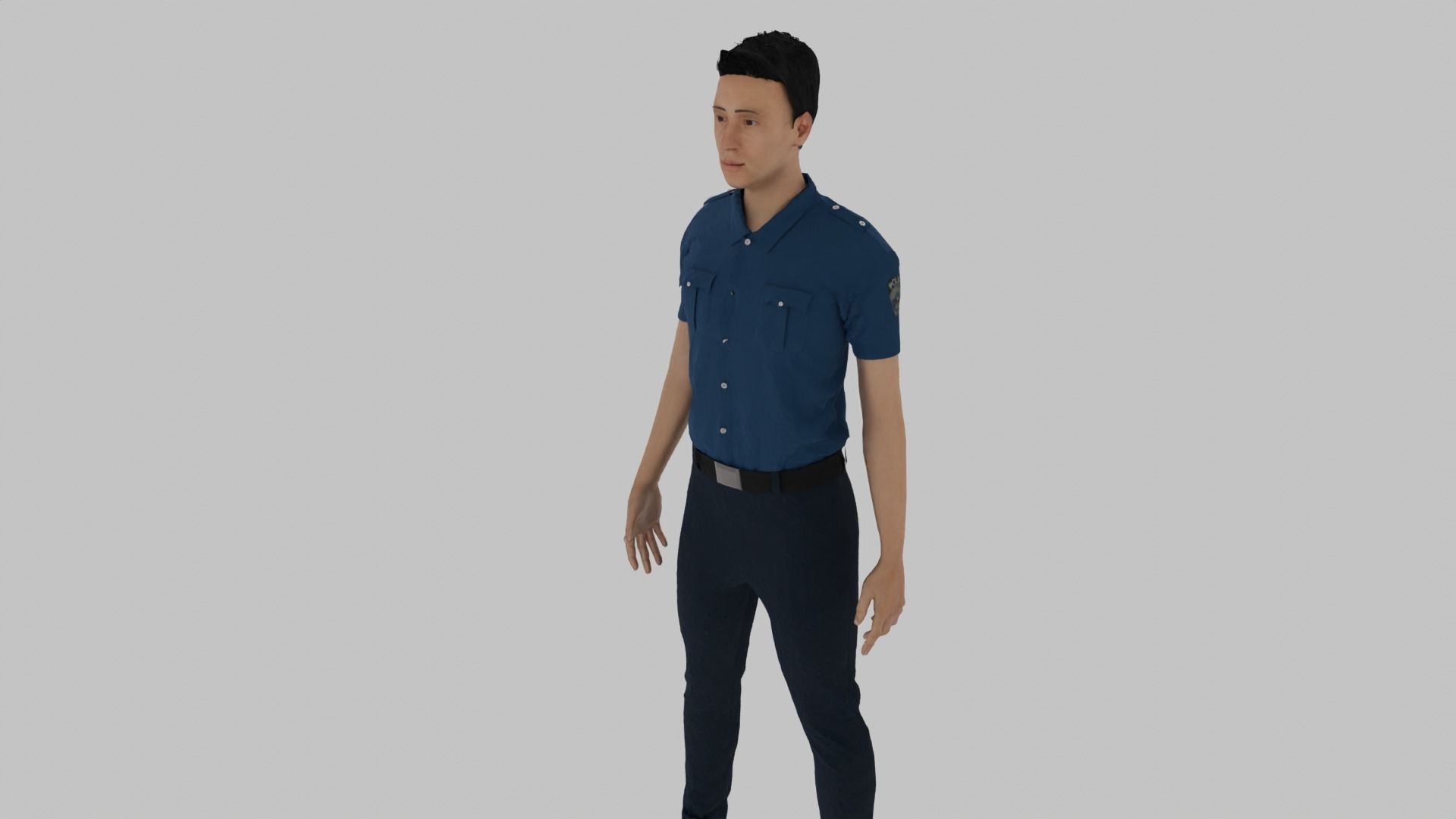 Policeman man in shirt and pants Low-poly 3D model_4